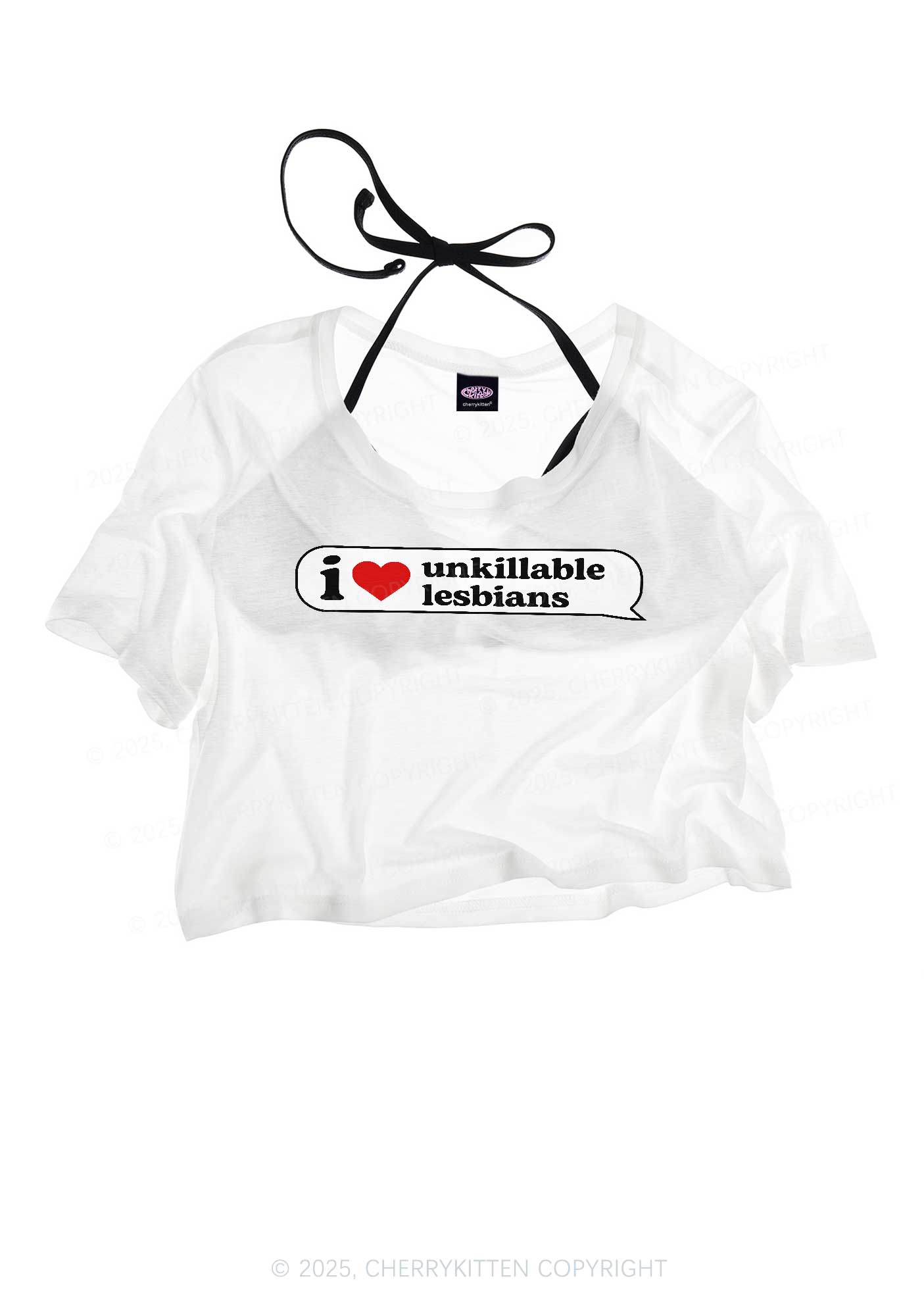 I Love Unkillable Lesbians Pride Y2K Sheer Crop Tee Cherrykitten