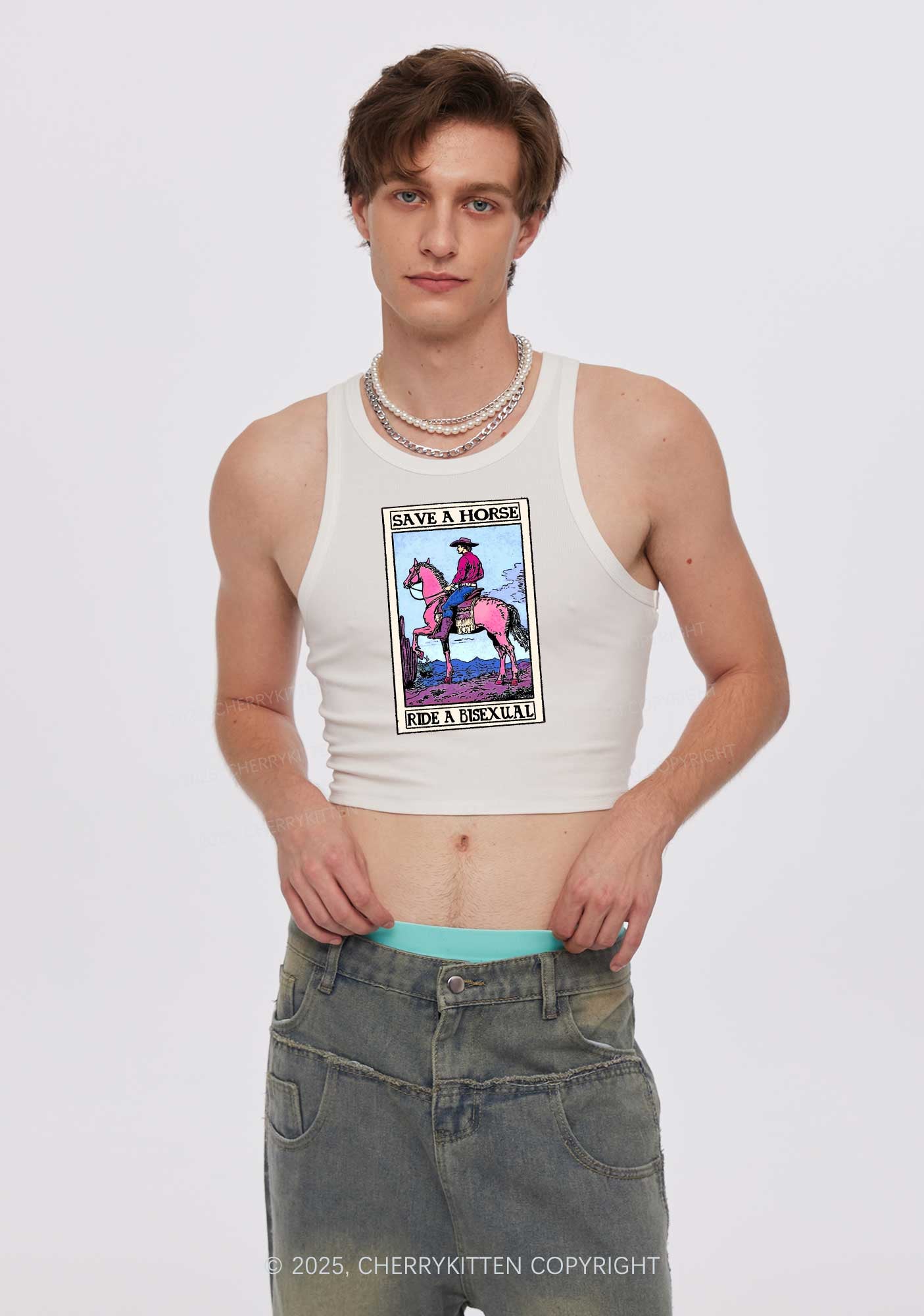 Save Horse Ride Bisexual Pride Y2K Crop Tank Top Cherrykitten