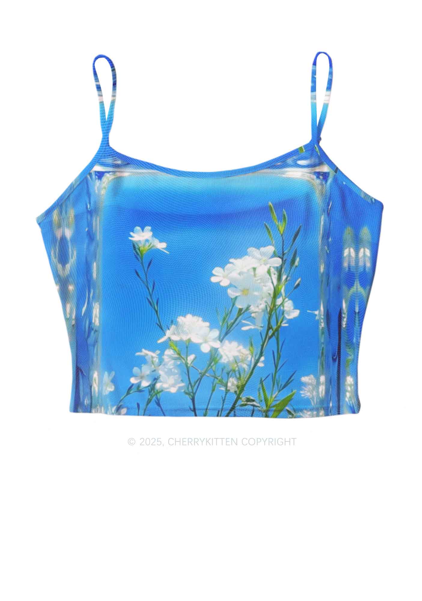 White Flowers Y2K Mesh Cami Tank Cherrykitten
