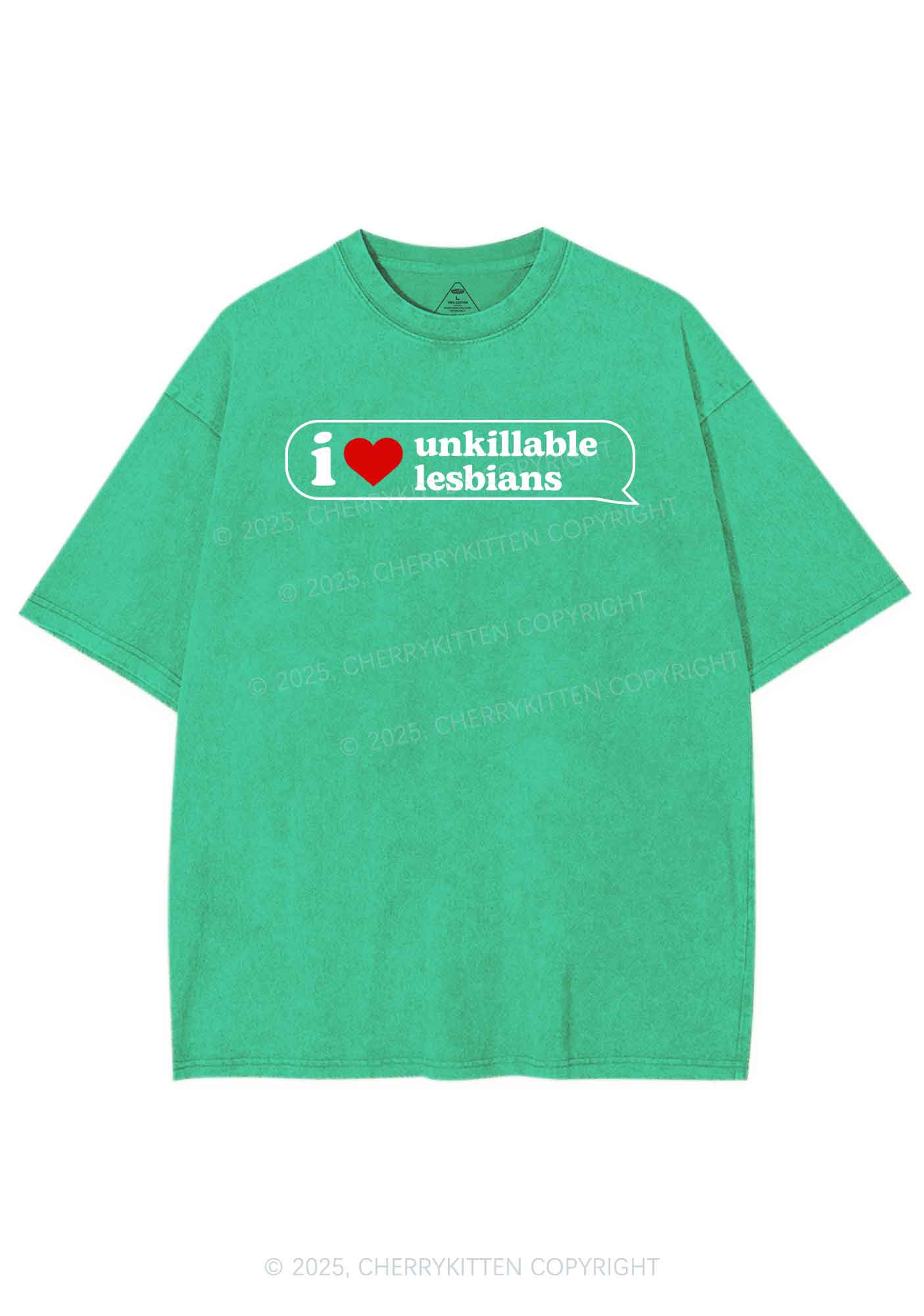 I Love Unkillable Lesbians Pride Y2K Shirts Washed Tee Cherrykitten