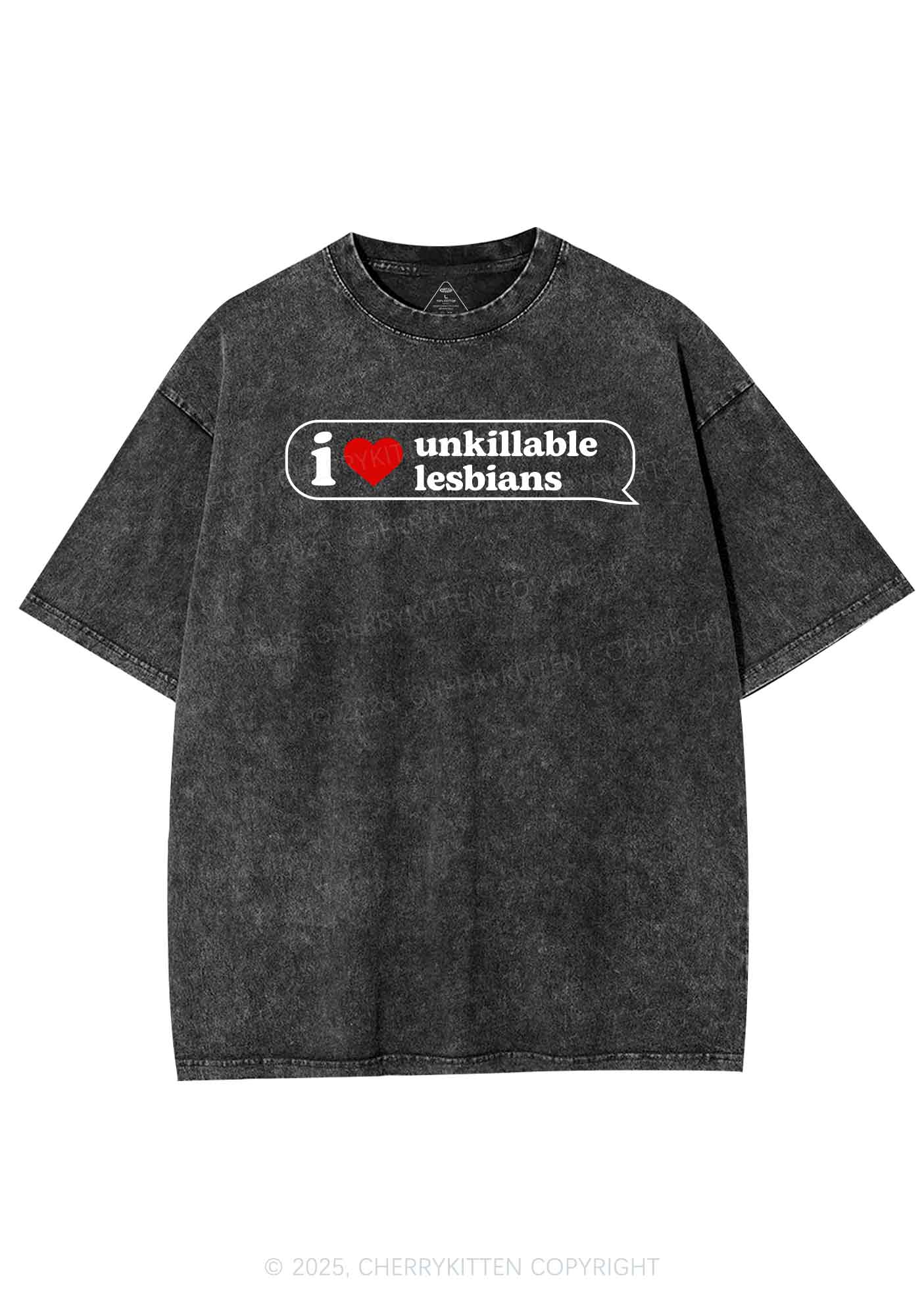 I Love Unkillable Lesbians Pride Y2K Shirts Washed Tee Cherrykitten