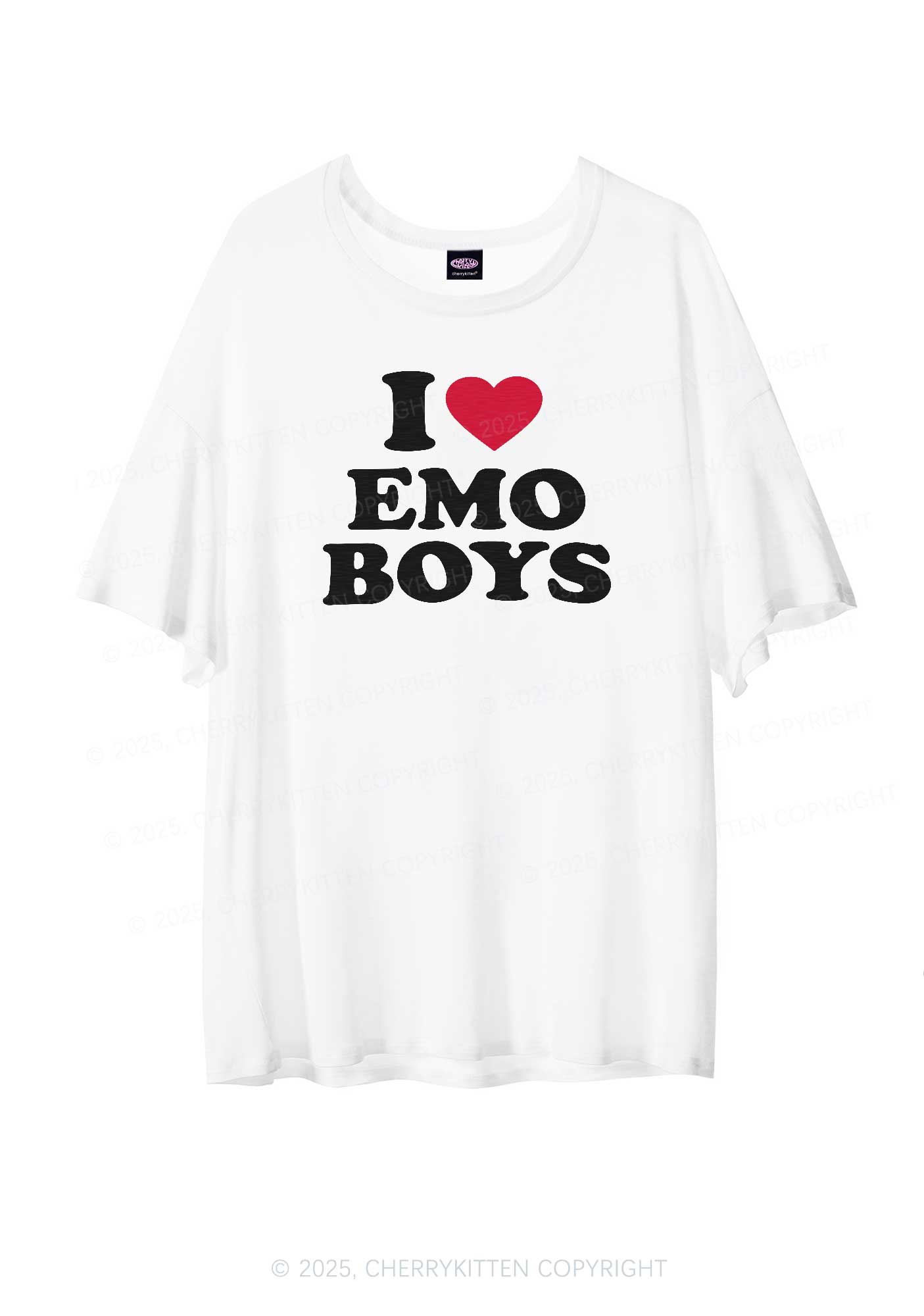 I Love Emo Boys Y2K Sheer Boyfriend Tee Cherrykitten