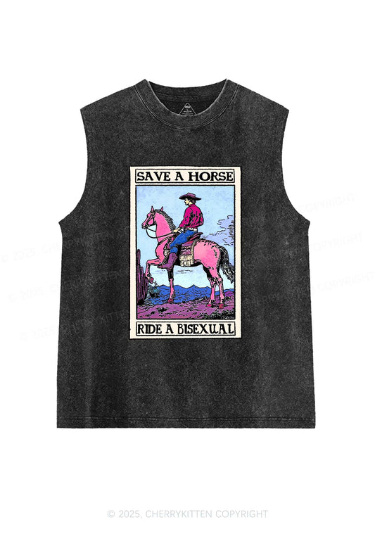 Save Horse Ride Bisexual Pride Y2K Washed Muscle Tank Cherrykitten