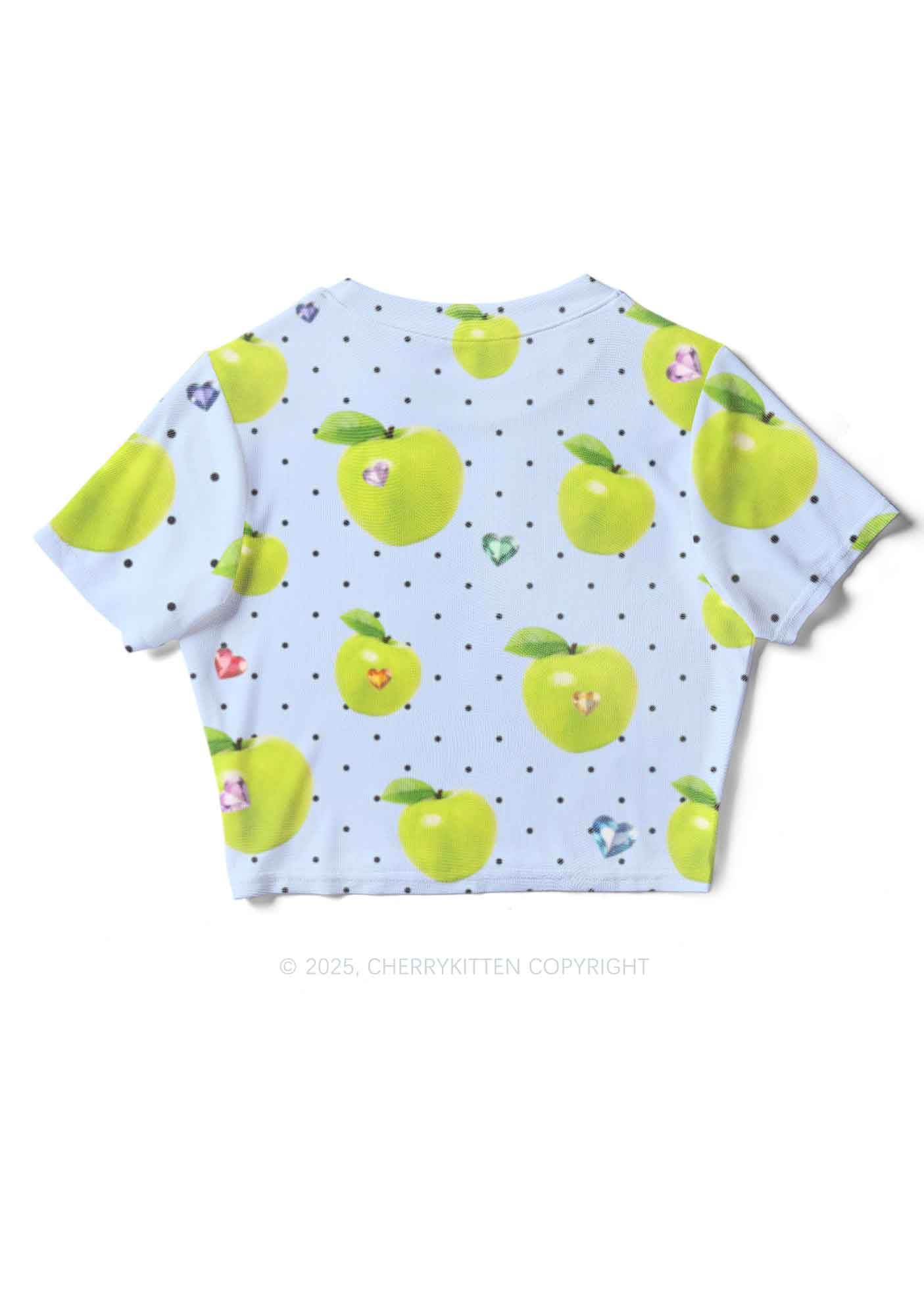 Chic Green Apple Y2K Mesh Crop Top Cherrykitten