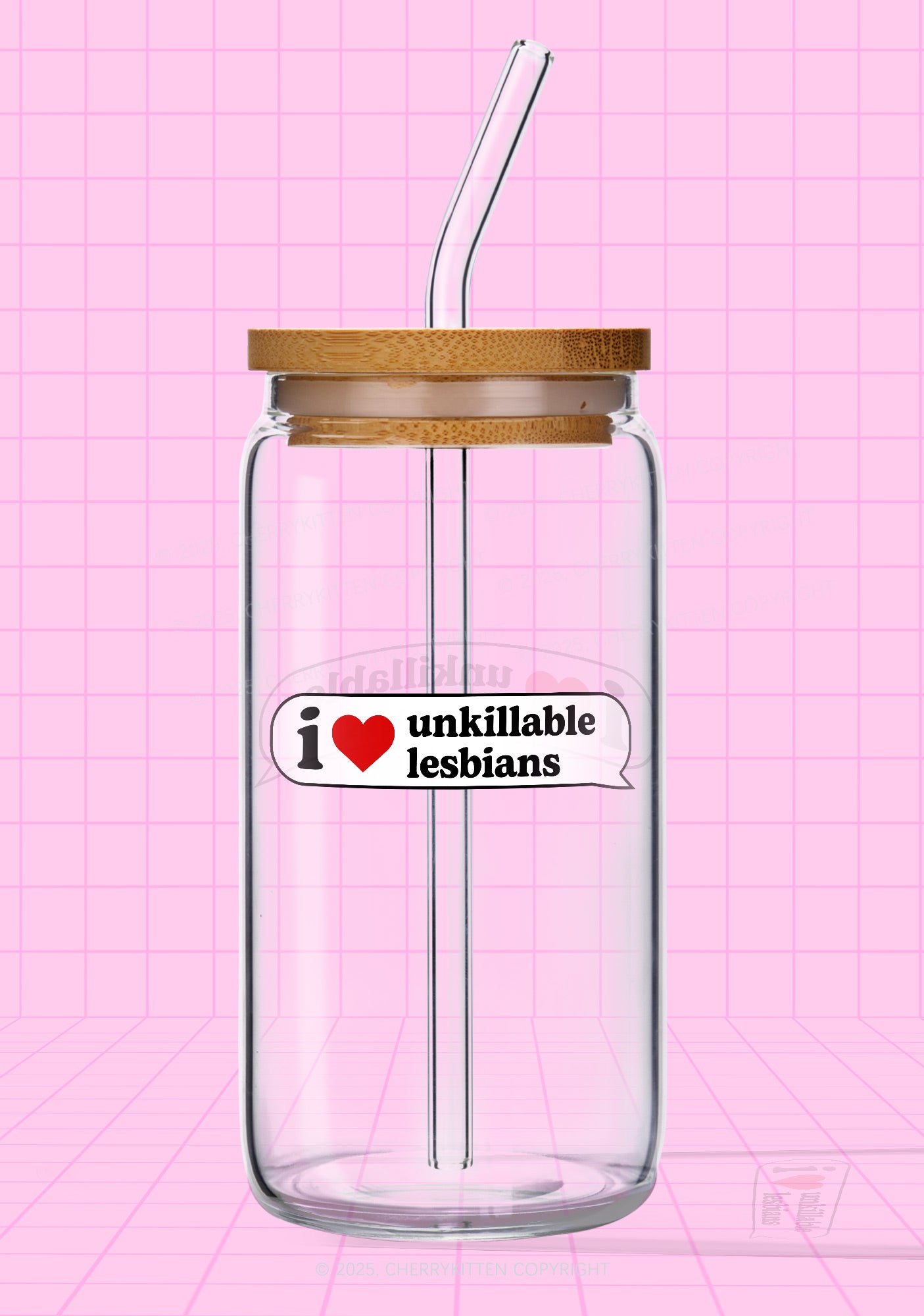 I Love Unkillable Lesbians Pride Y2K Printed Glass Cup Cherrykitten
