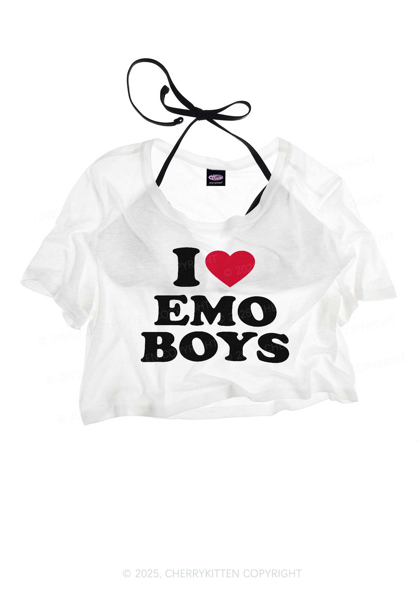 I Love Emo Boys Y2K Sheer Crop Tee Cherrykitten