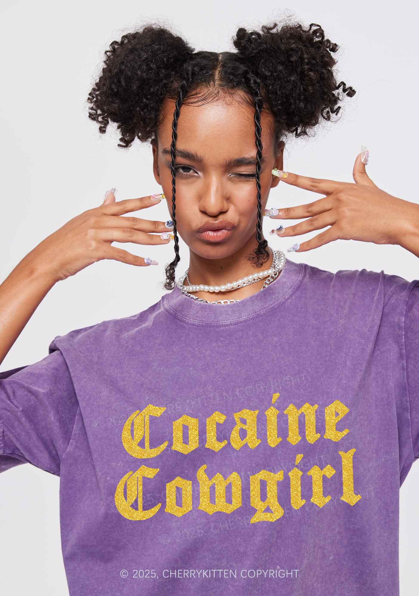 Glitter Cola Cowgirl Y2K Shirts Washed Tee Cherrykitten