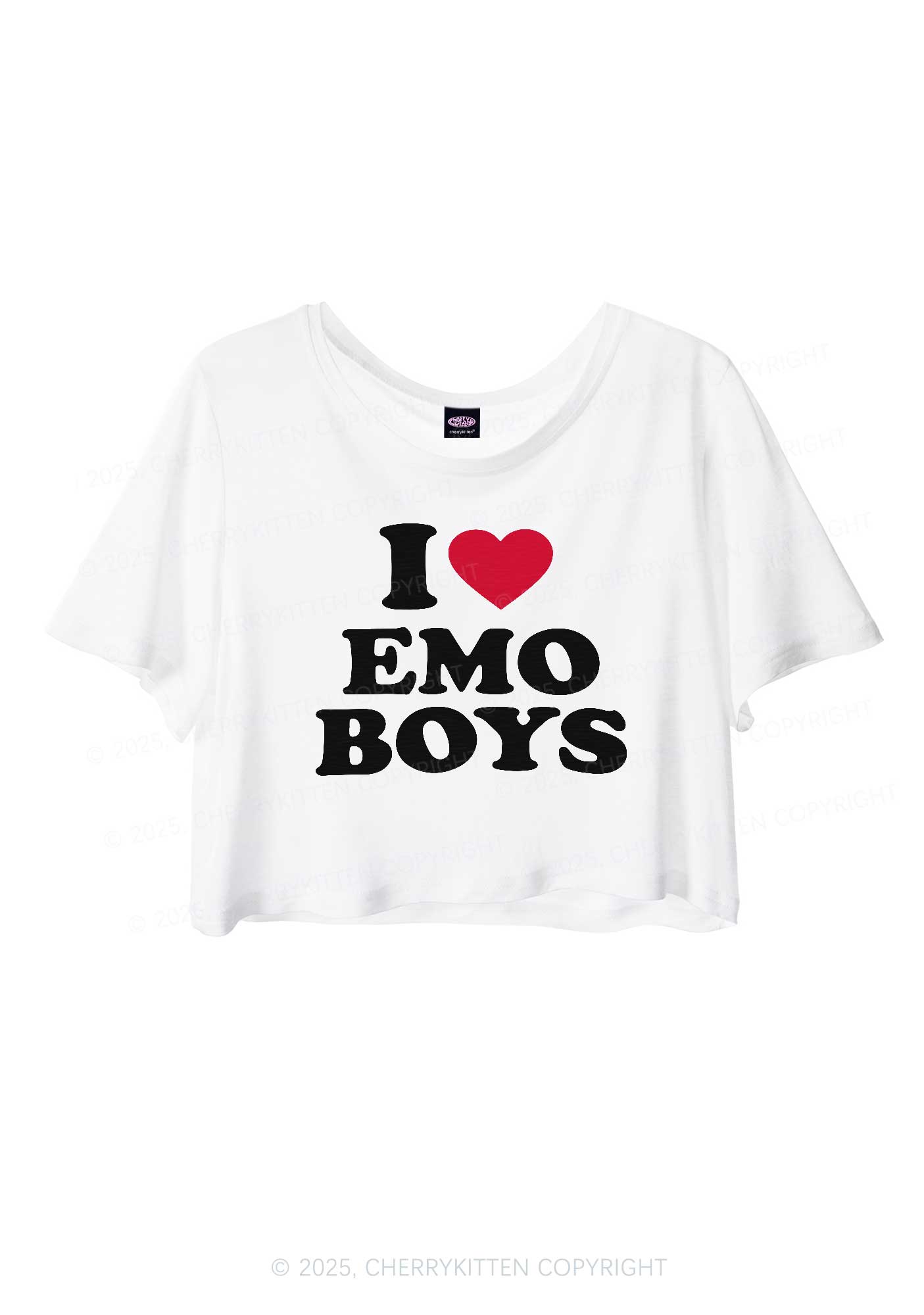 I Love Emo Boys Y2K Sheer Crop Tee Cherrykitten