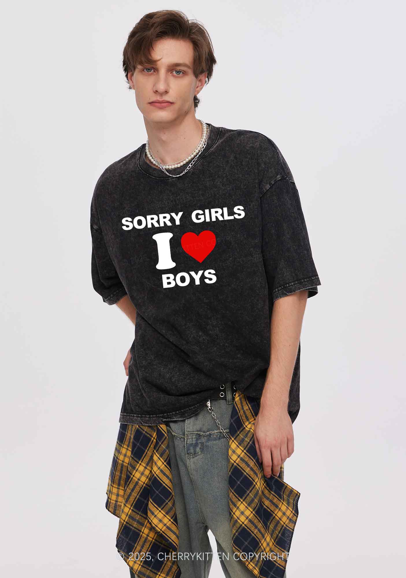 Sorry Girls I Love Boys Pride Y2K Shirts Washed Tee Cherrykitten