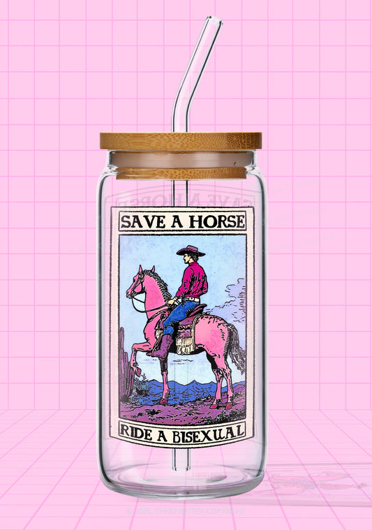 Save Horse Ride Bisexual Pride Y2K Printed Glass Cup Cherrykitten