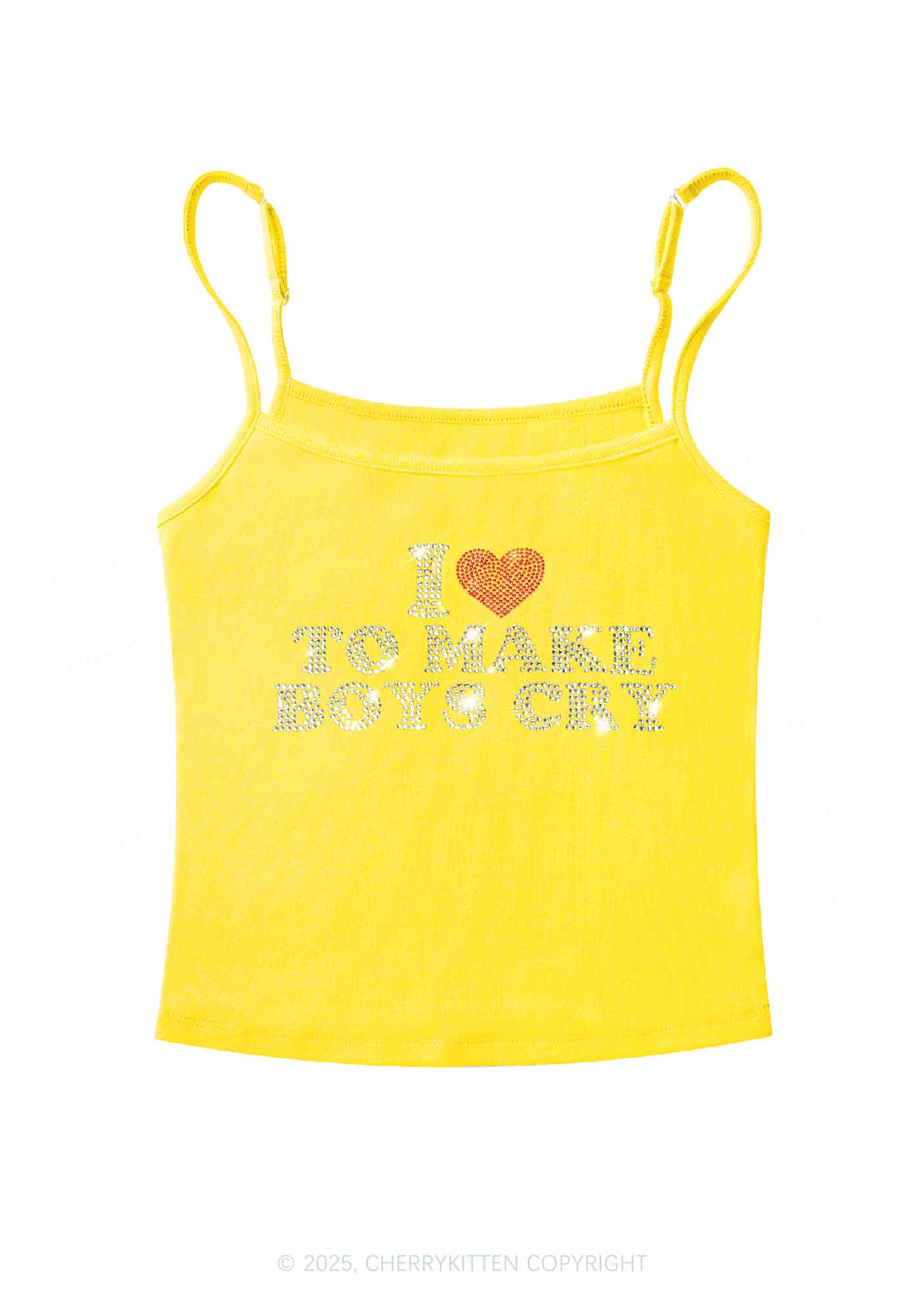Rhinestone Love To Make Boys Cry Y2K Spaghetti Strap Cami Cherrykitten