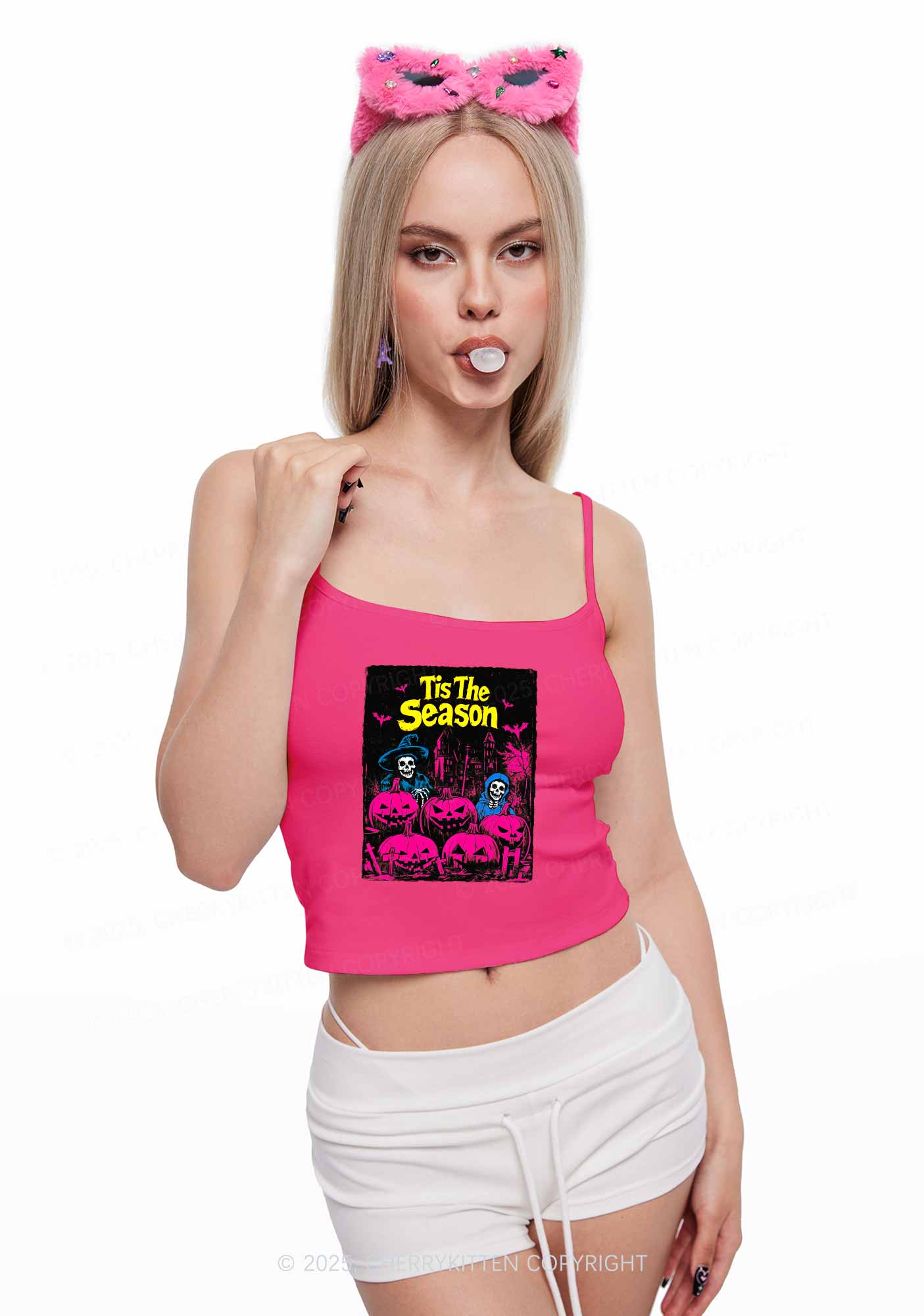 Halloween Tis The Season Skull Y2K Spaghetti Strap Cami Cherrykitten