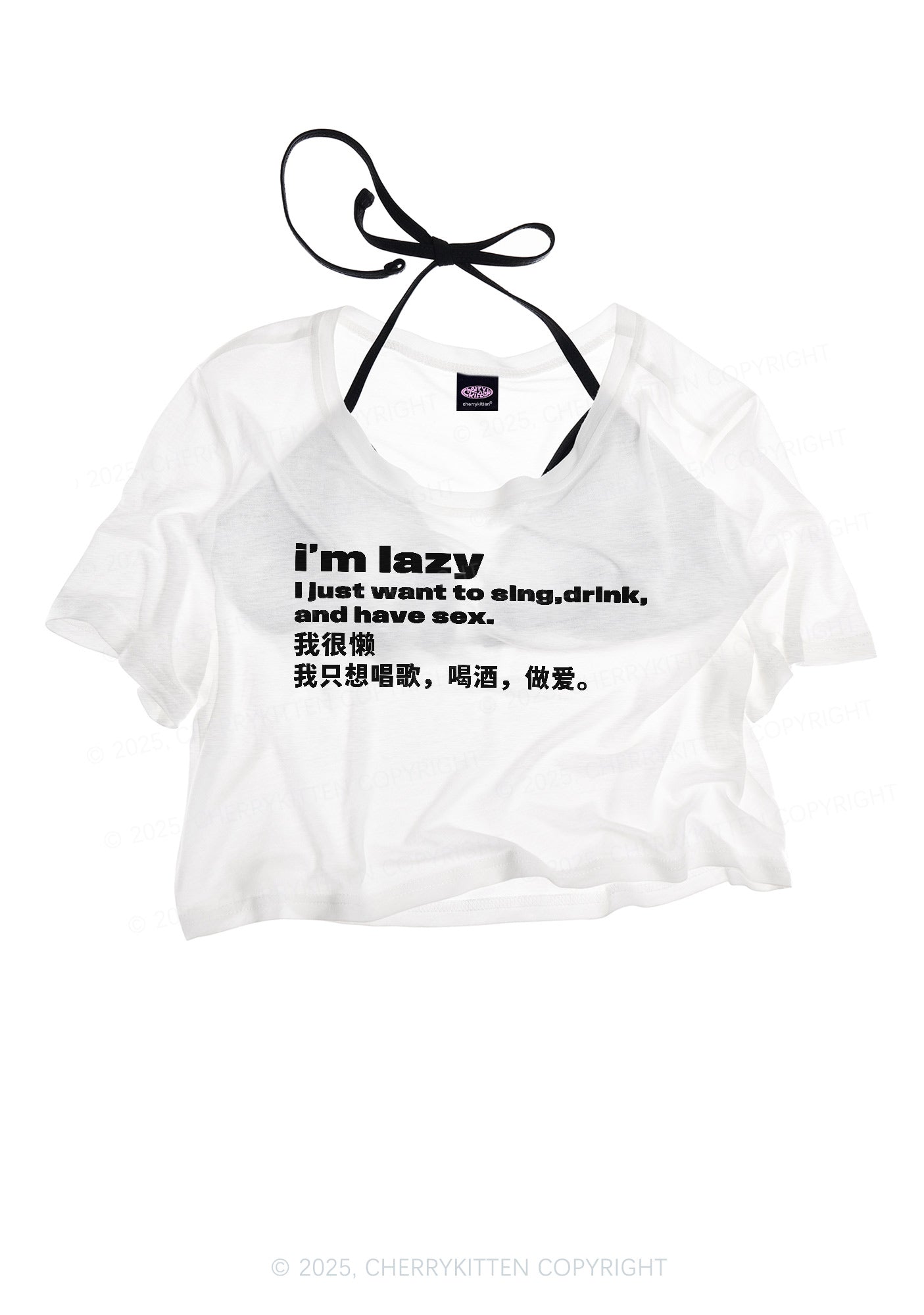 Im Lazy Y2K Sheer Crop Tee Cherrykitten