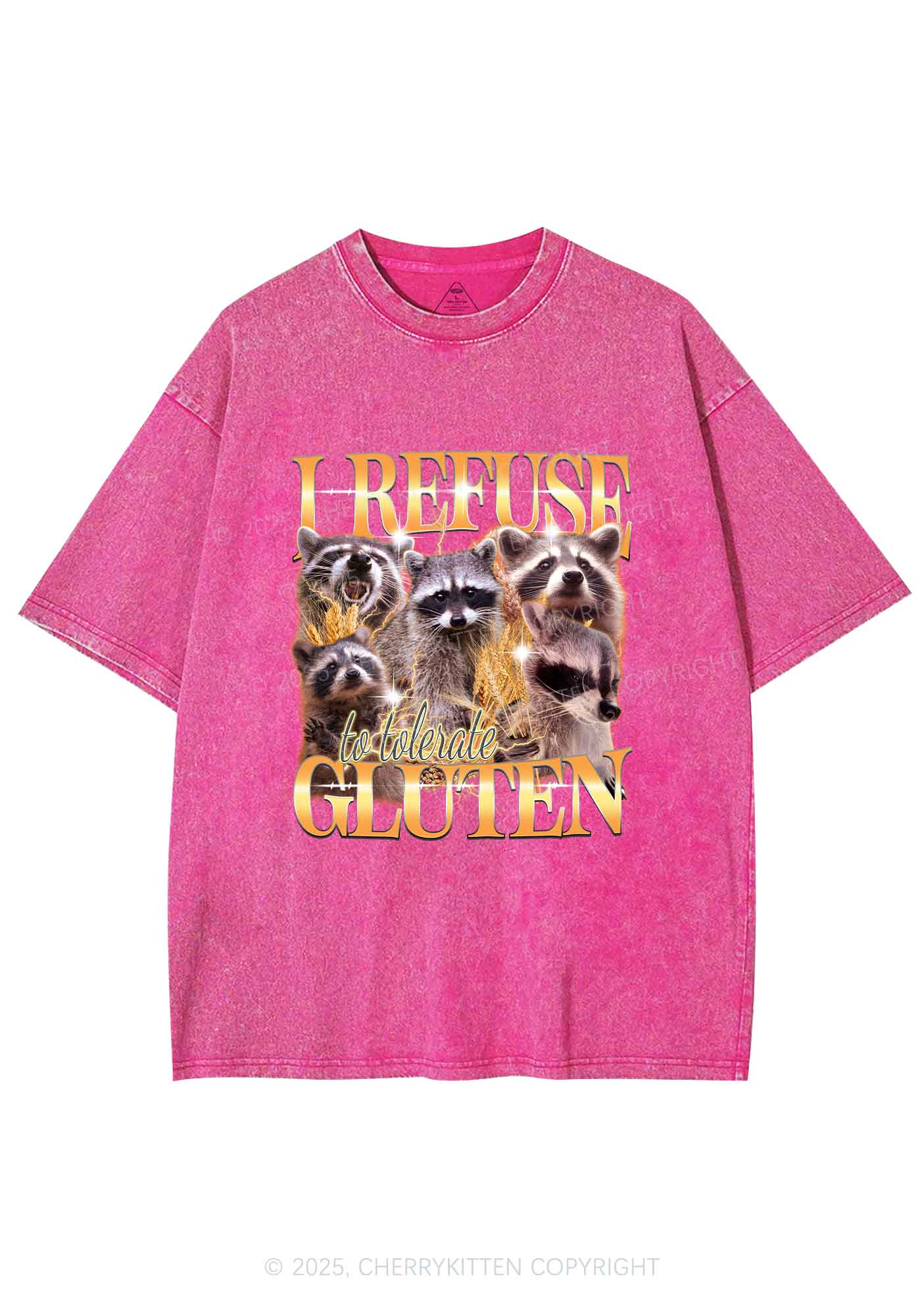 Raccoons Refuse Tolerate Gluten Y2K Shirts Washed Tee Cherrykitten