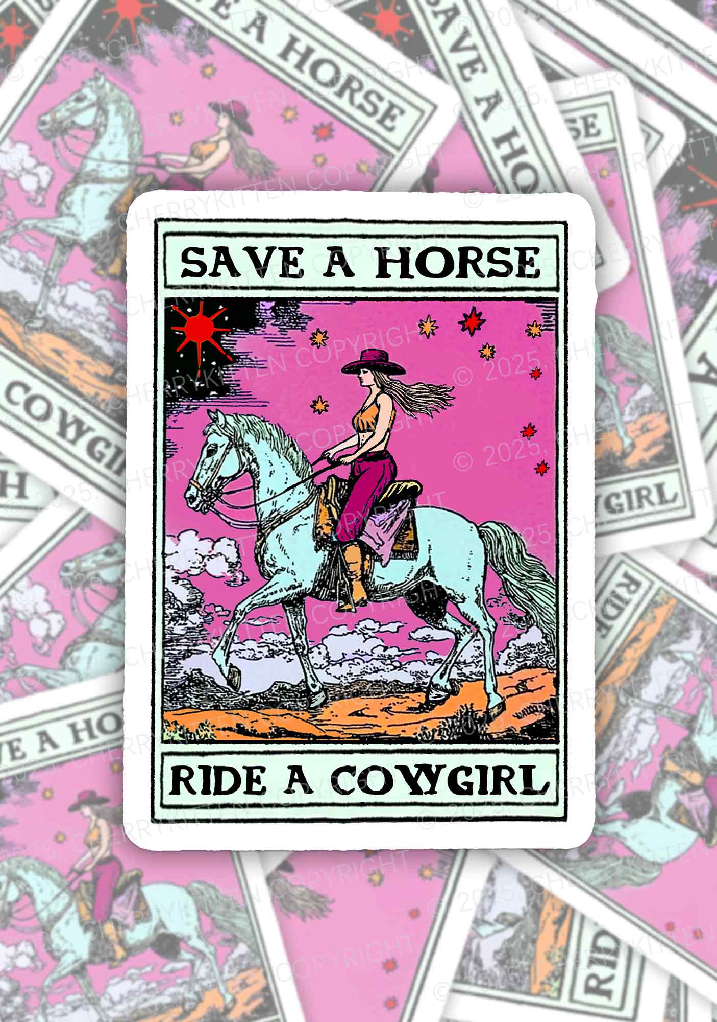 Save Horse Ride Cowgirl Pride 1Pc Y2K Sticker Cherrykitten