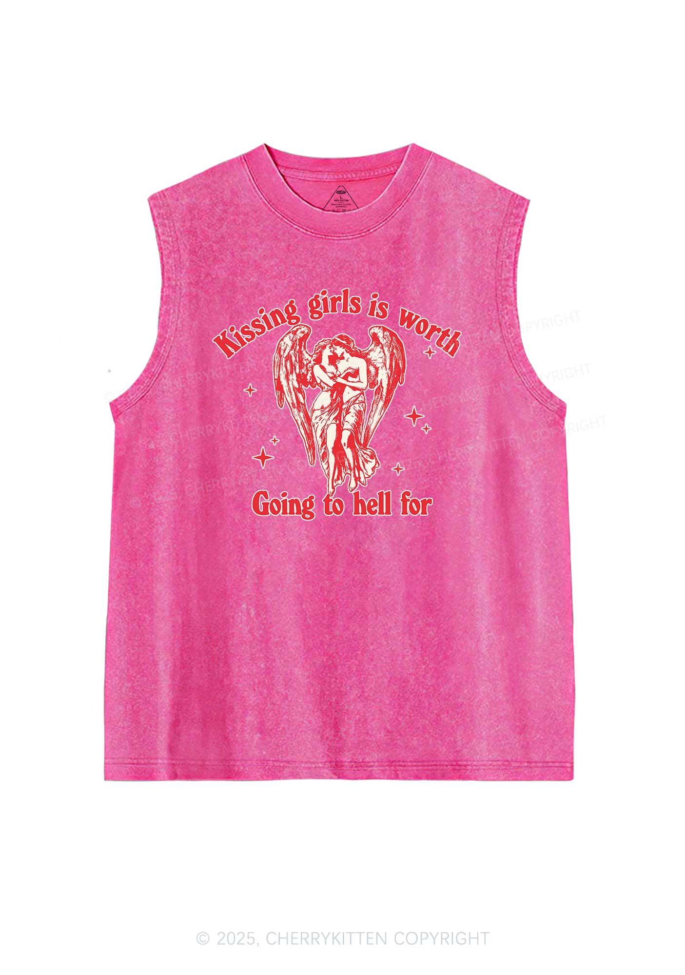 Kissing Girls To Hell Pride Y2K Washed Muscle Tank Cherrykitten
