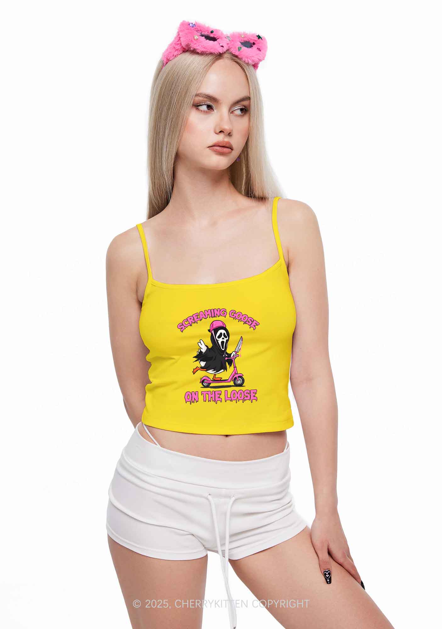 Halloween Screaming Goose On Loose Y2K Spaghetti Strap Cami Cherrykitten
