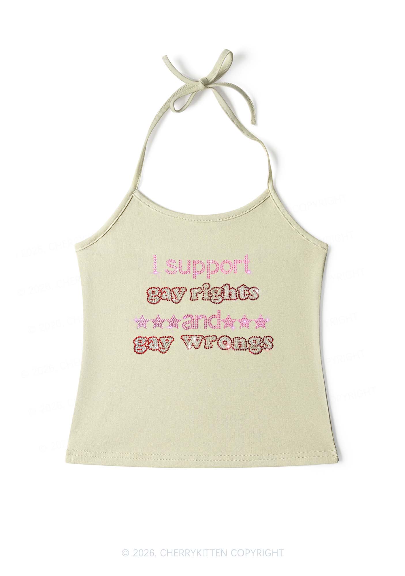 Rhinestone I Support Gay Rights Y2K Halter Neck Cami Cherrykitten