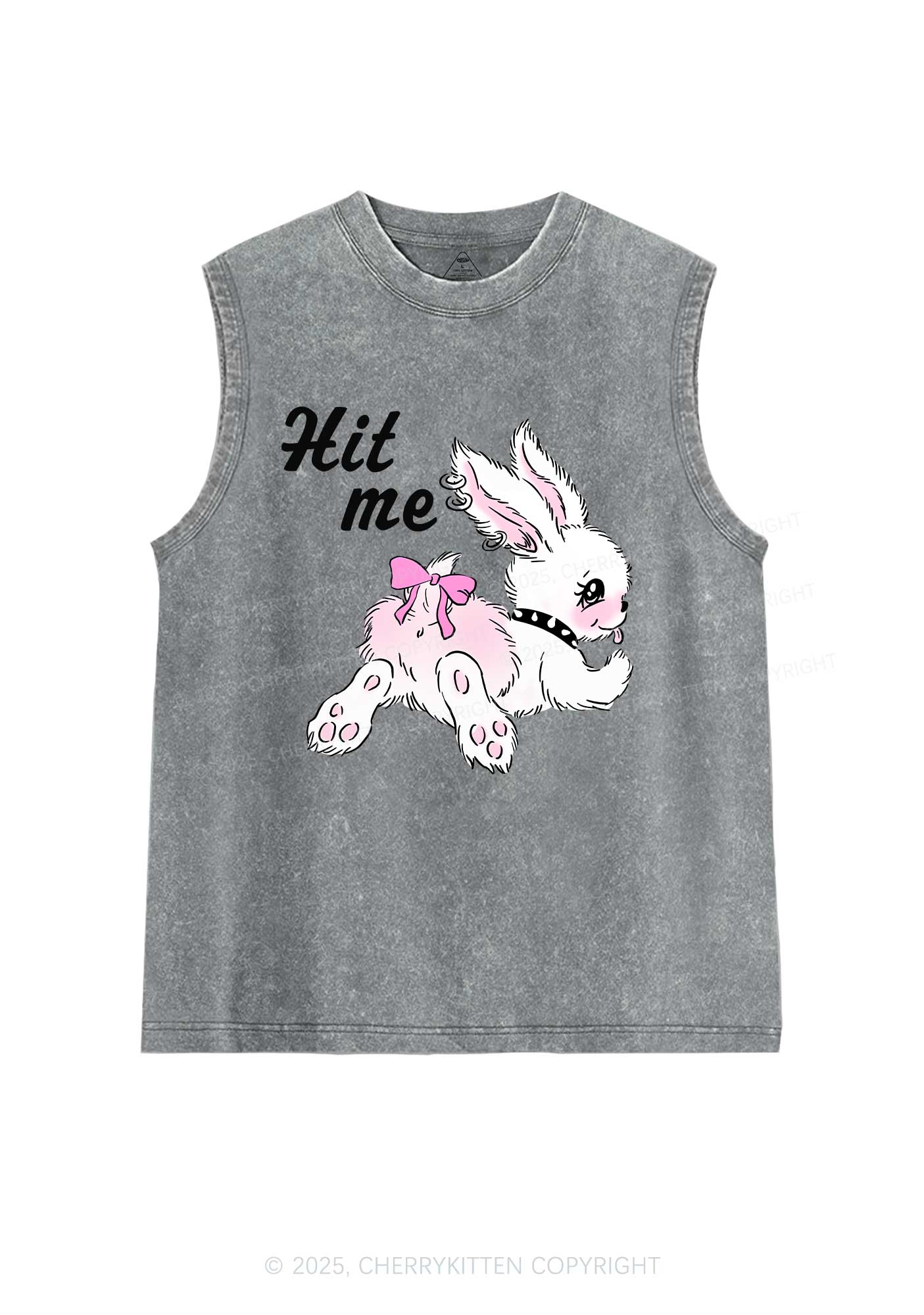 Hit Me White Bunny Y2K Washed Muscle Tank Cherrykitten