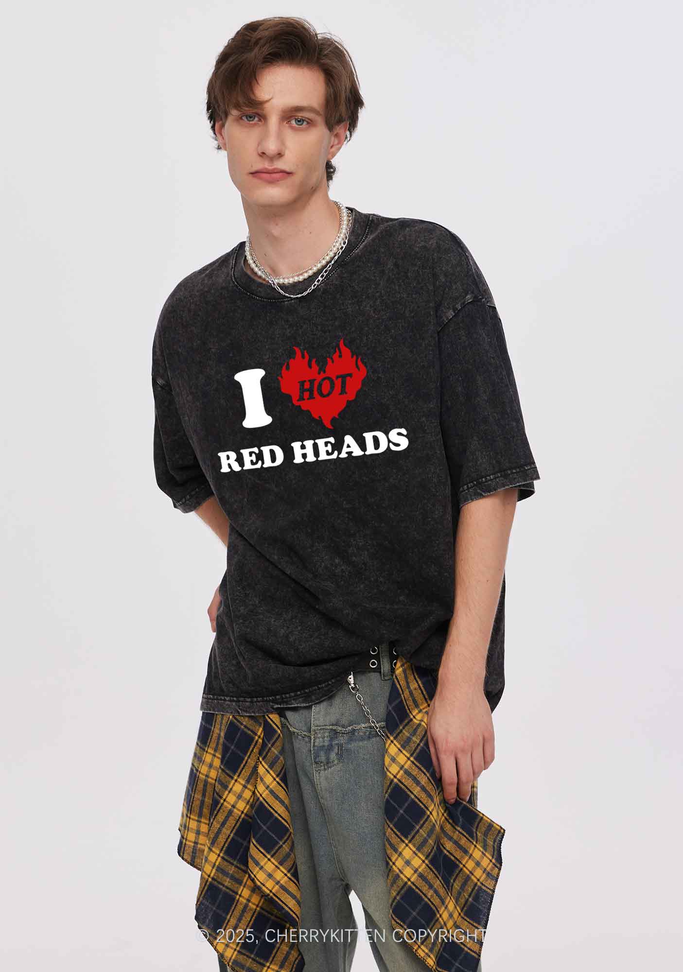 I Love Hot Red Heads Y2K Shirts Washed Tee Cherrykitten