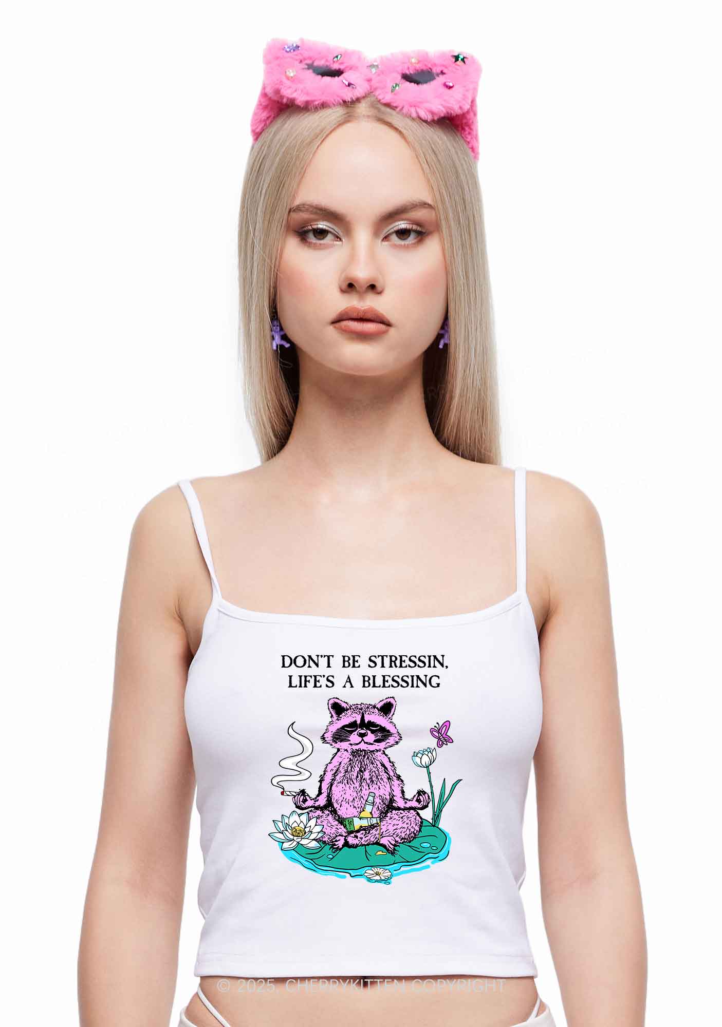Dont Stress Raccoon Y2K Spaghetti Strap Cami Cherrykitten
