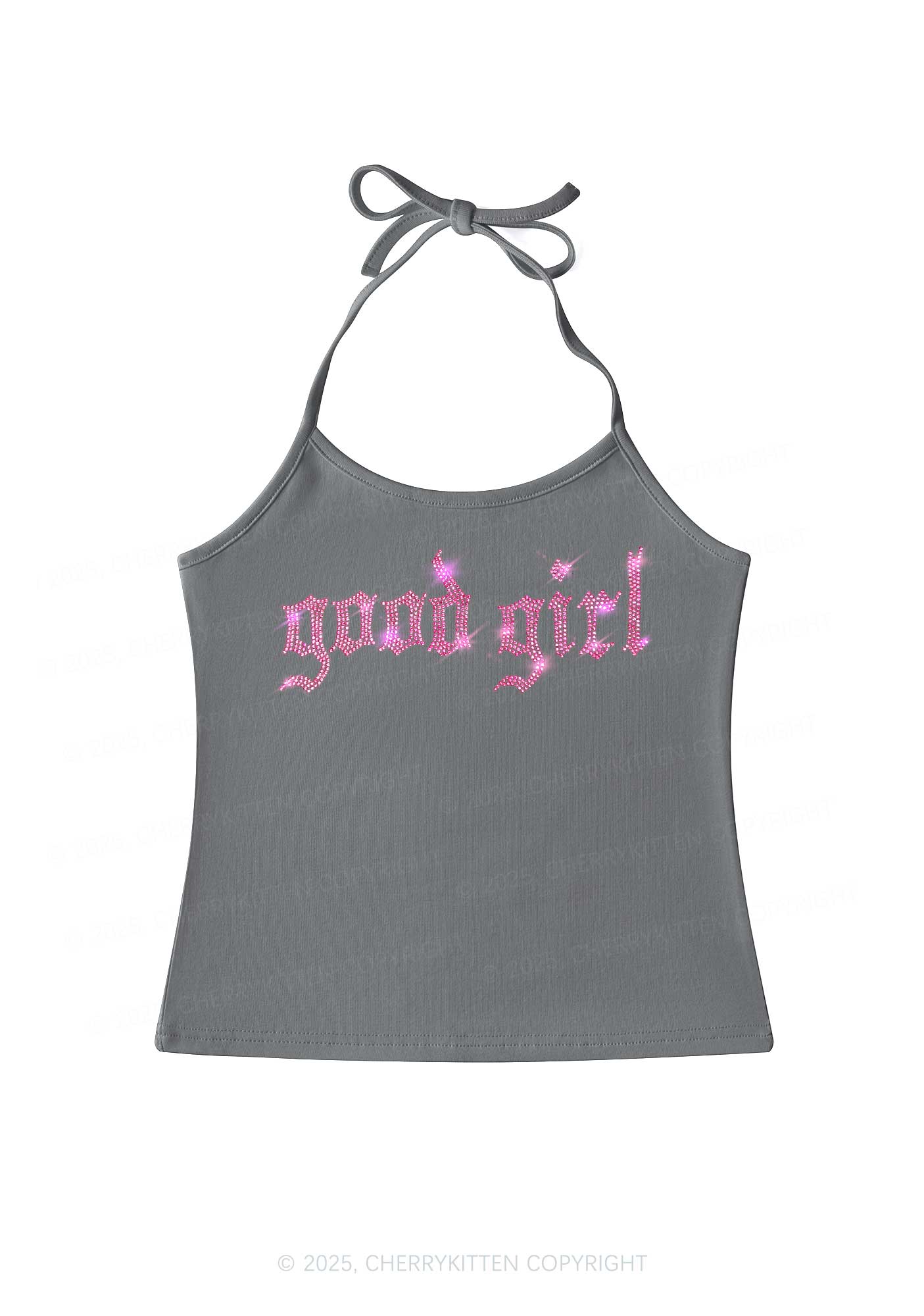 Rhinestone Good Girl Y2K Halter Neck Cami Cherrykitten