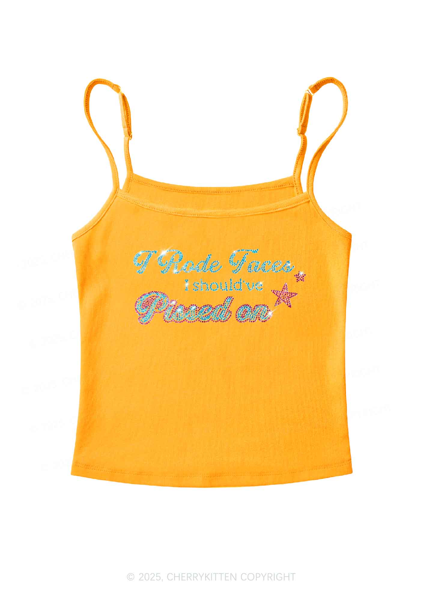 Rhinestone I Rode Faces Y2K Spaghetti Strap Cami Cherrykitten
