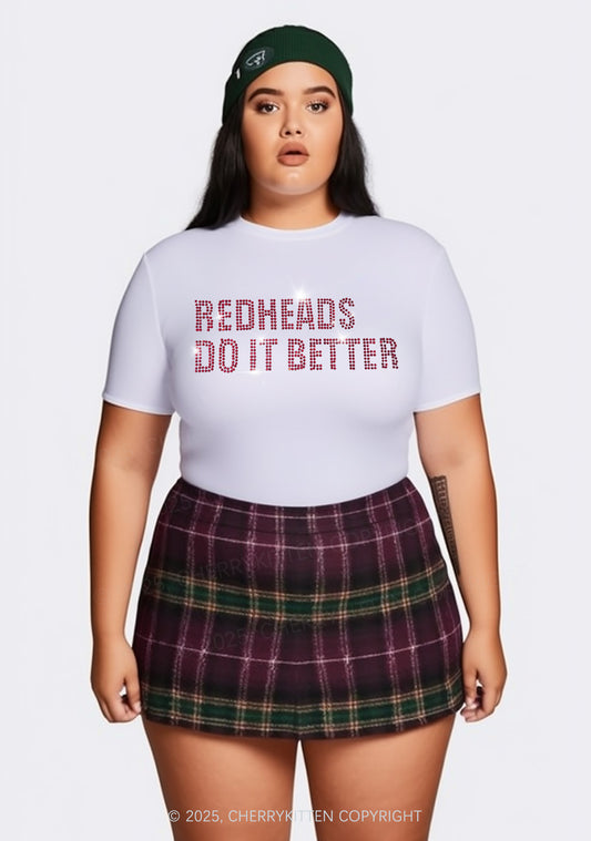 Curvy Rhinestone Redheads Do It Better Y2K Baby Tee Cherrykitten