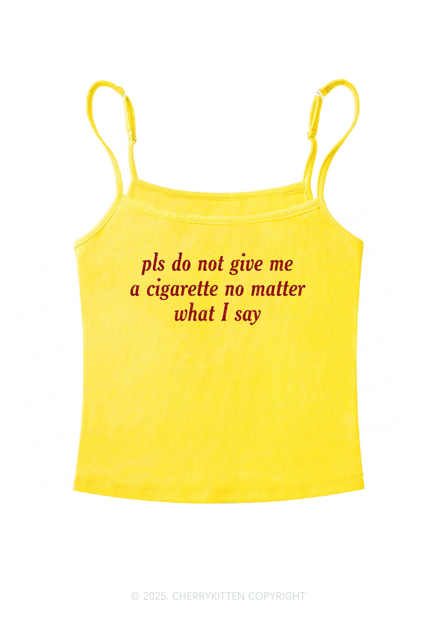 Glitter Pls Dont Give Me Cigarette Y2K Spaghetti Strap Cami Cherrykitten