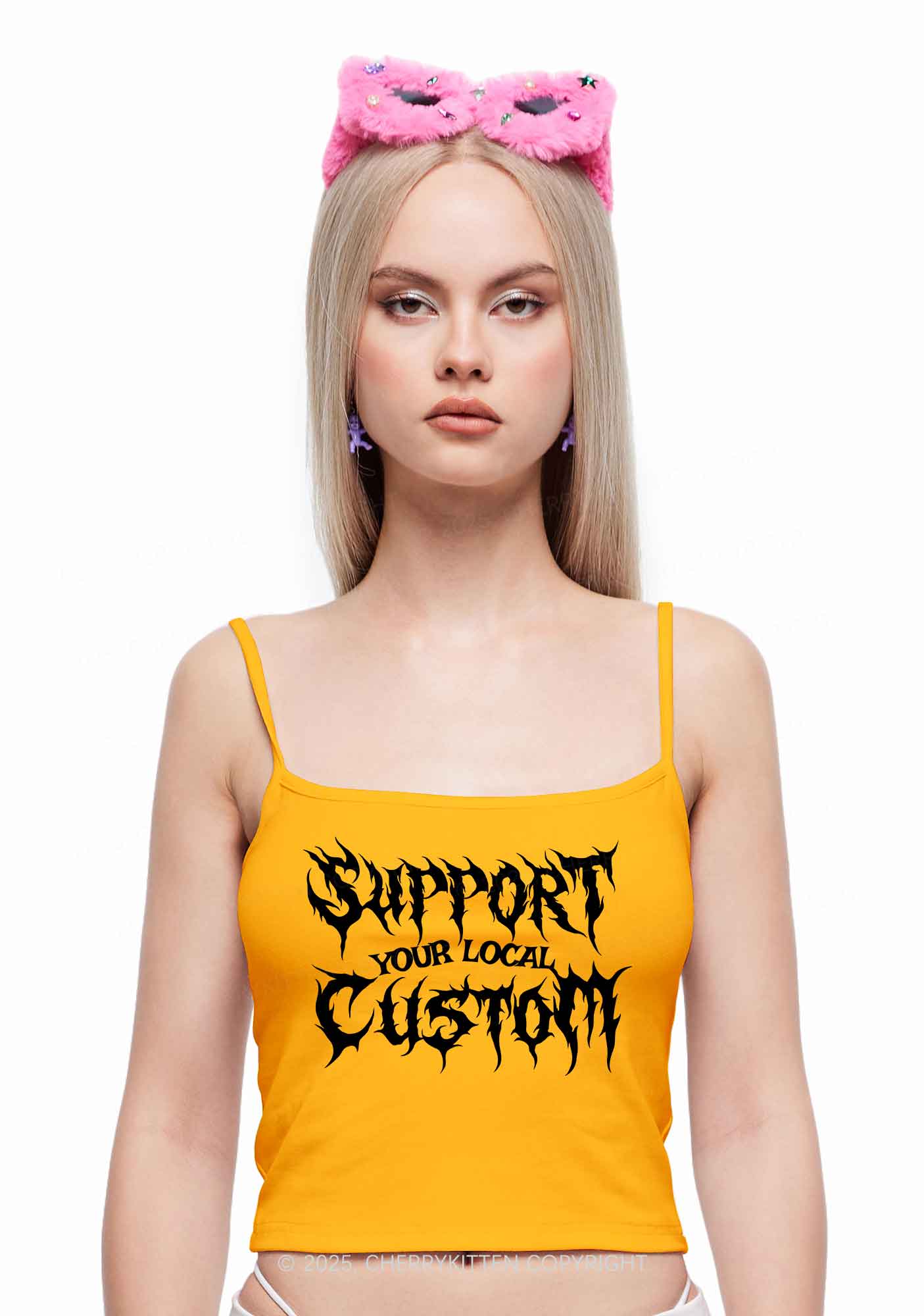 Custom Support Your Local Y2K Spaghetti Strap Cami Cherrykitten