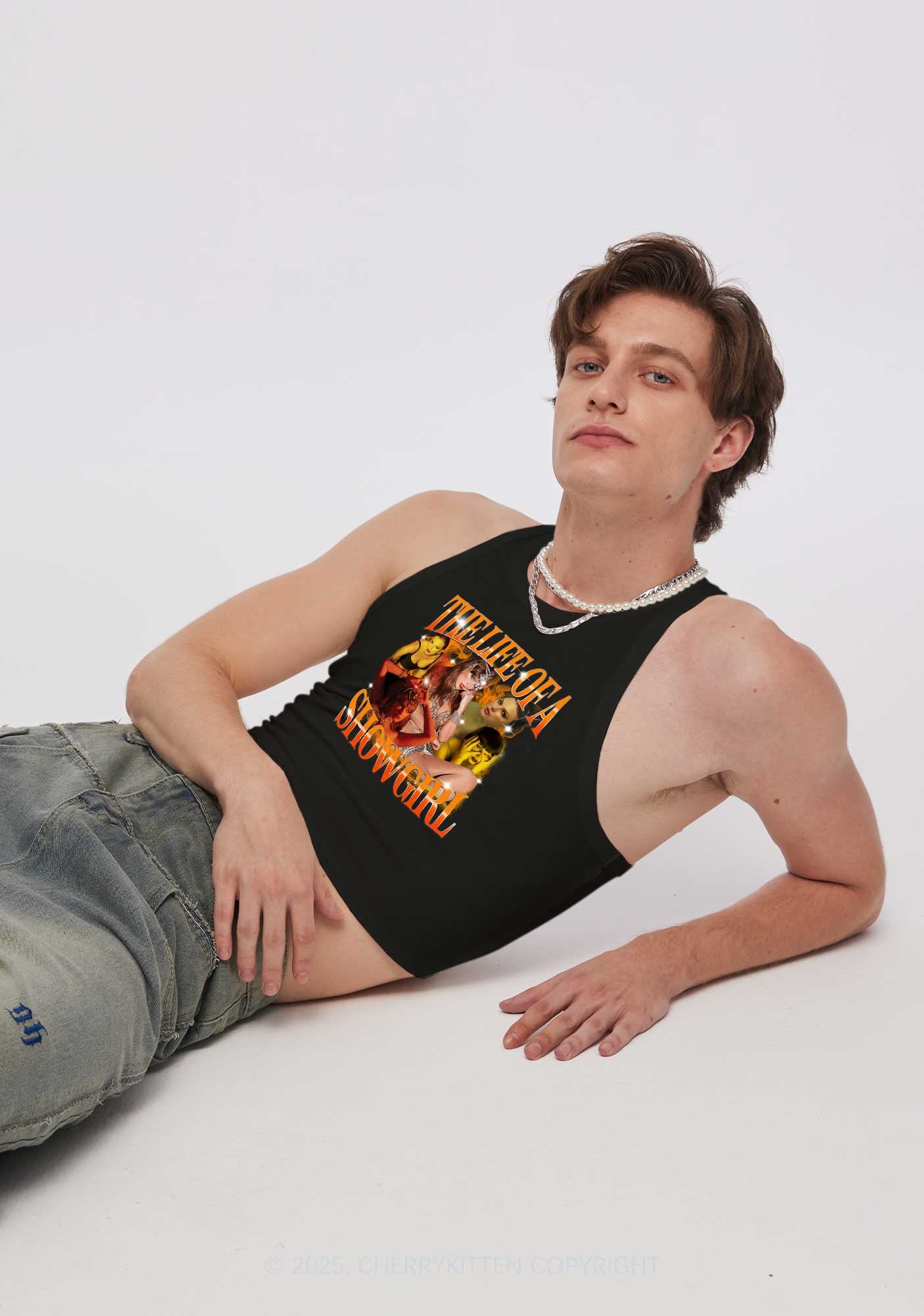 Orange Shiny Show TS Y2K Crop Tank Top Cherrykitten