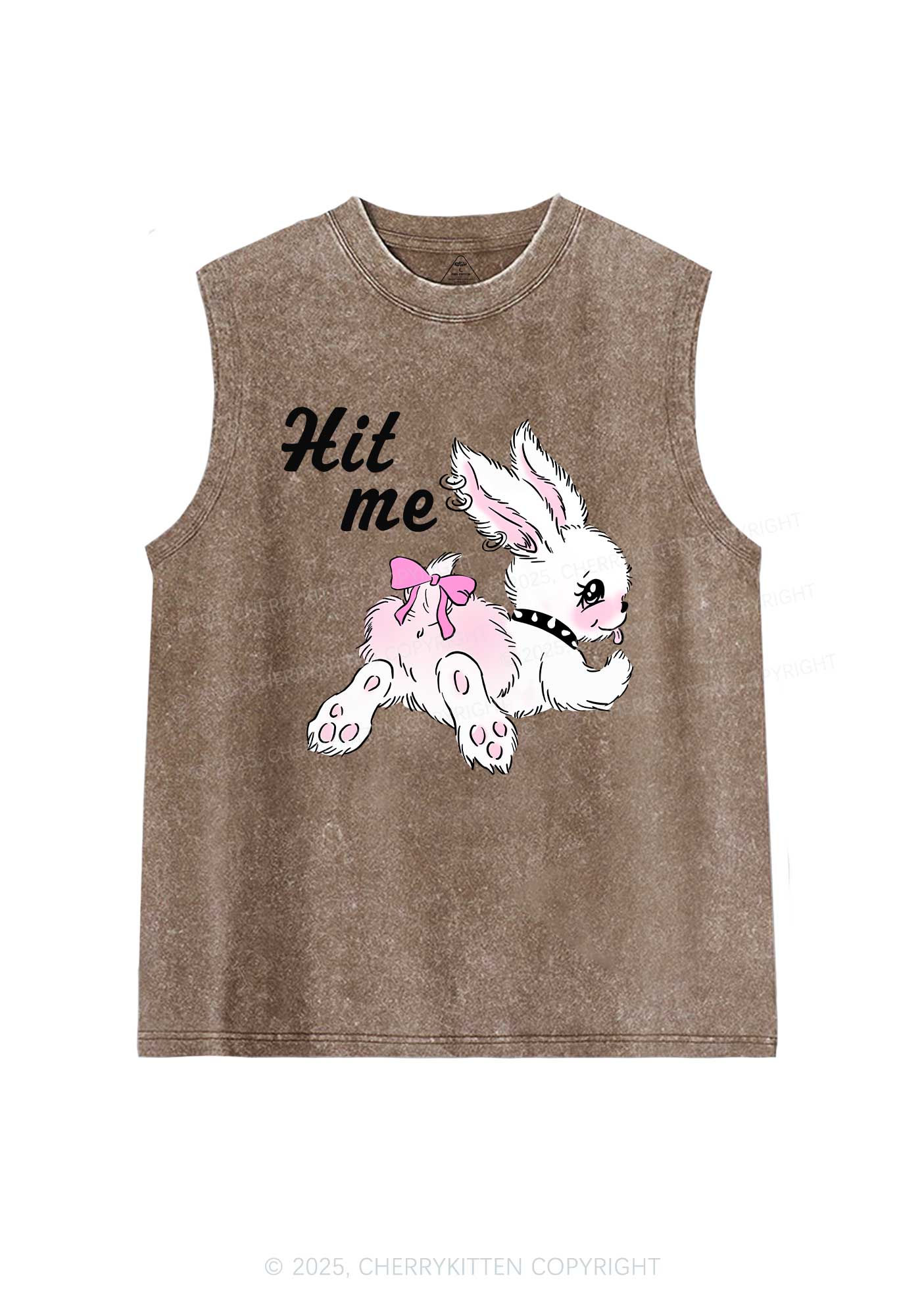 Hit Me White Bunny Y2K Washed Muscle Tank Cherrykitten