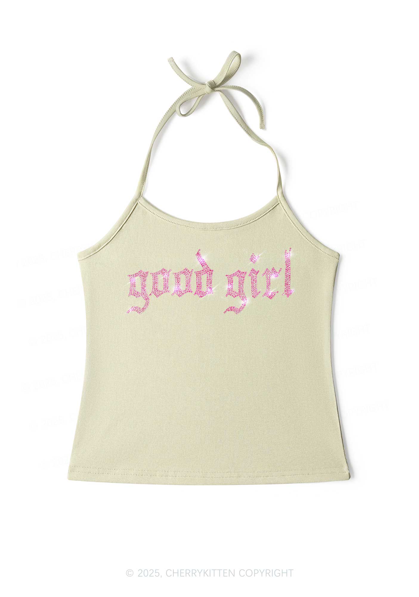 Rhinestone Good Girl Y2K Halter Neck Cami Cherrykitten
