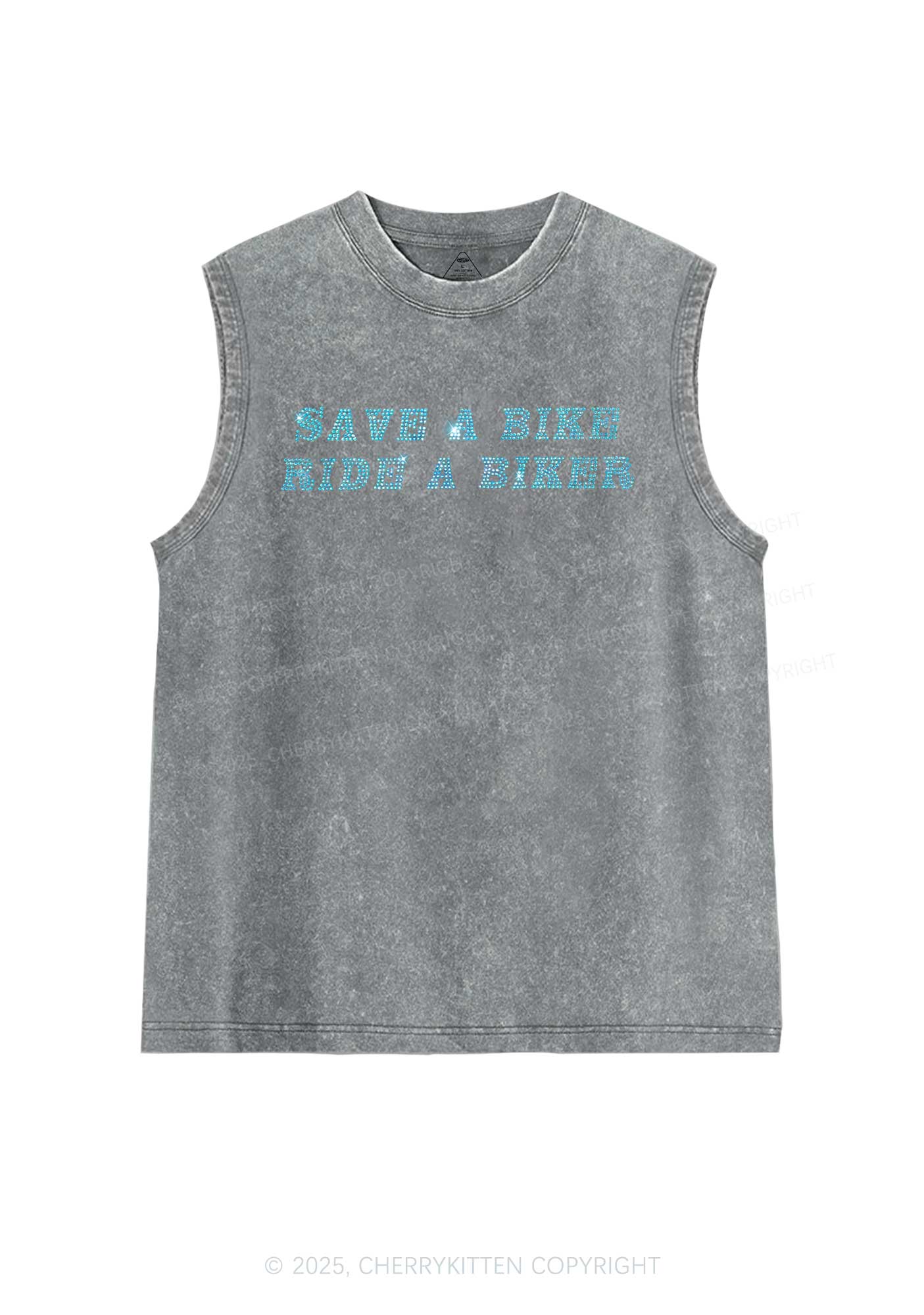 Rhinestone Save Bike Ride Biker Y2K Washed Muscle Tank Cherrykitten