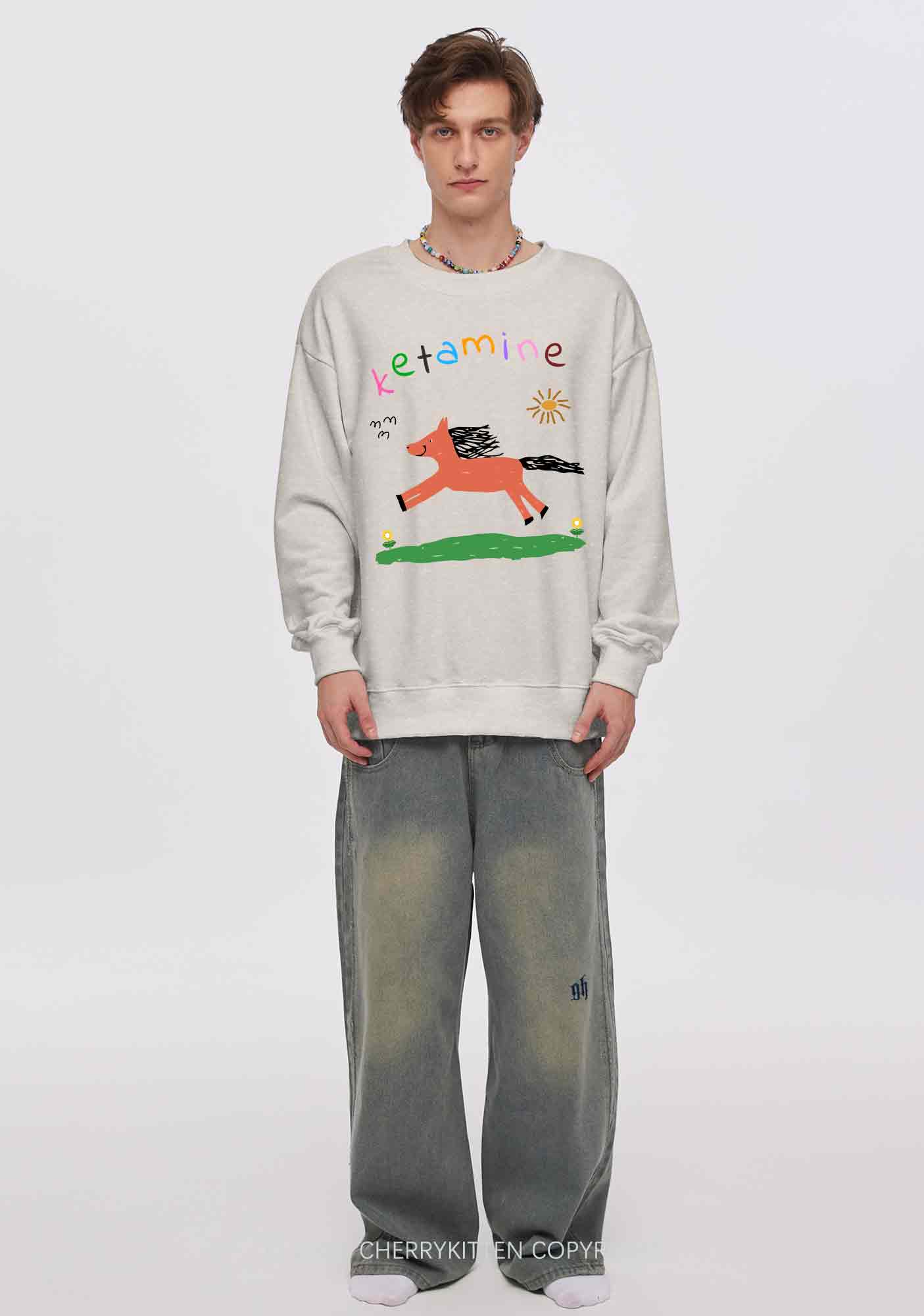 Orange Pony Y2K Washed Sweatshirts Cherrykitten