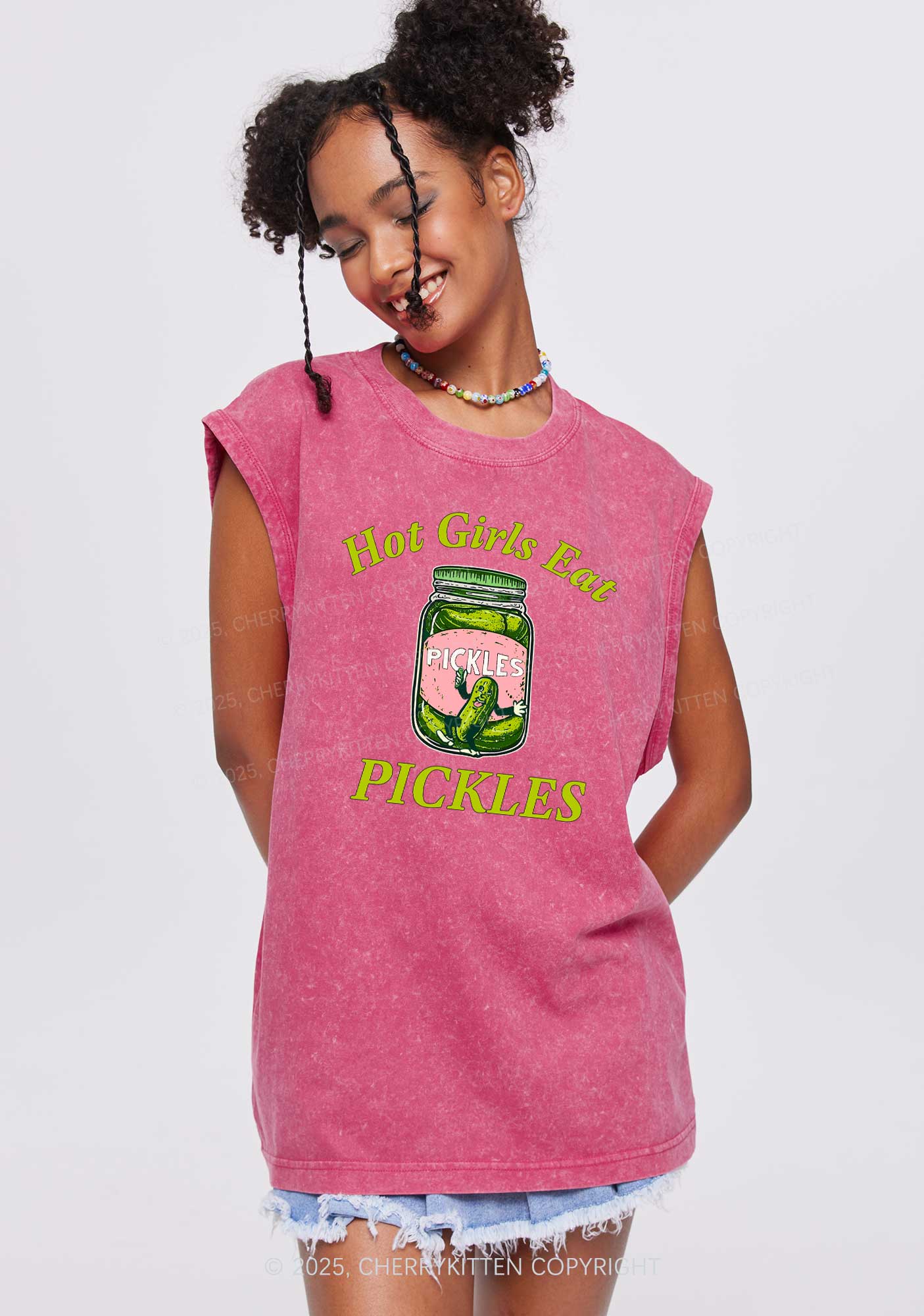 Hot Girls Eat Pickles Y2K Washed Muscle Tank Cherrykitten