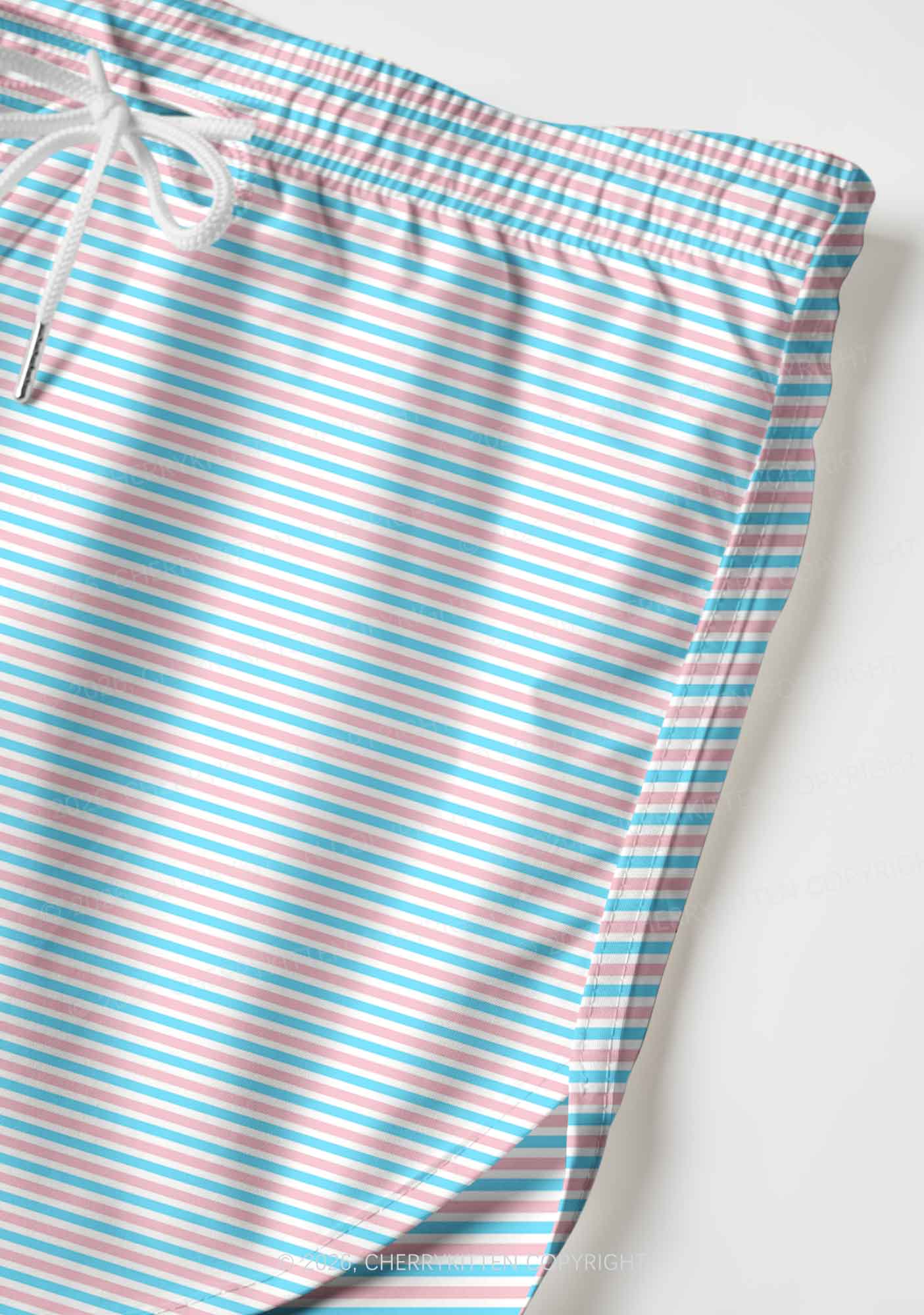 Trans Stripes Pride Y2K Print Men Beach Shorts Cherrykitten
