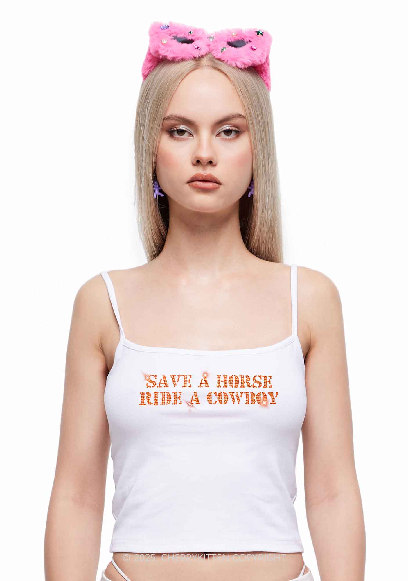Rhinestone Save A Horse Ride A Cowboy Y2K Spaghetti Strap Cami Cherrykitten