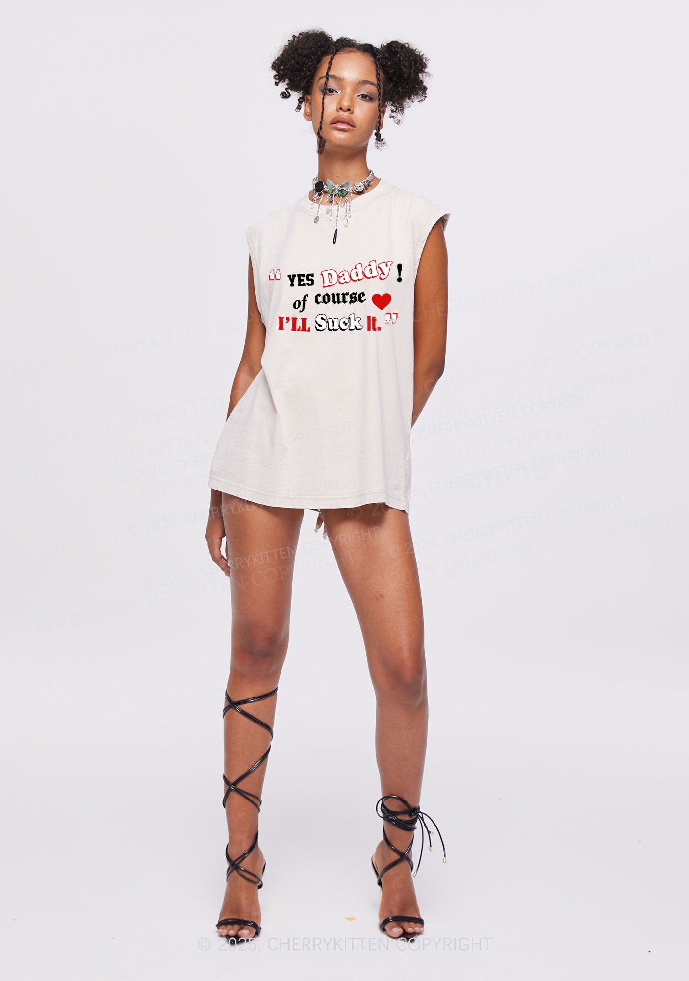 Daddy Suck It Y2K Washed Muscle Tank Cherrykitten