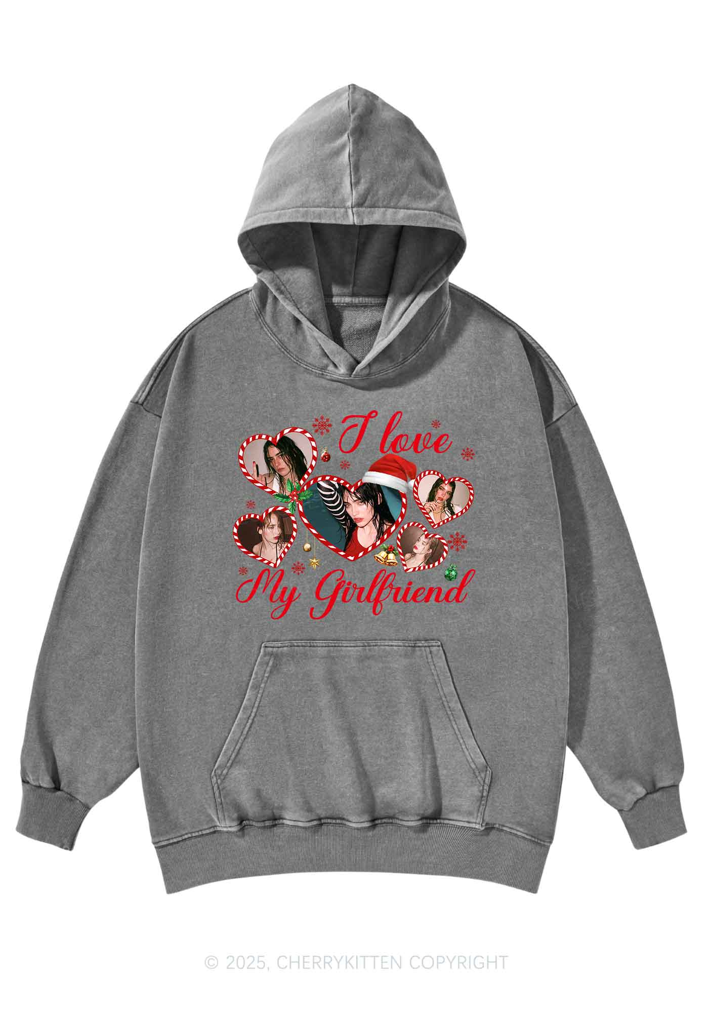 Custom Christmas I Love My GF Y2K Washed Hoodie Cherrykitten