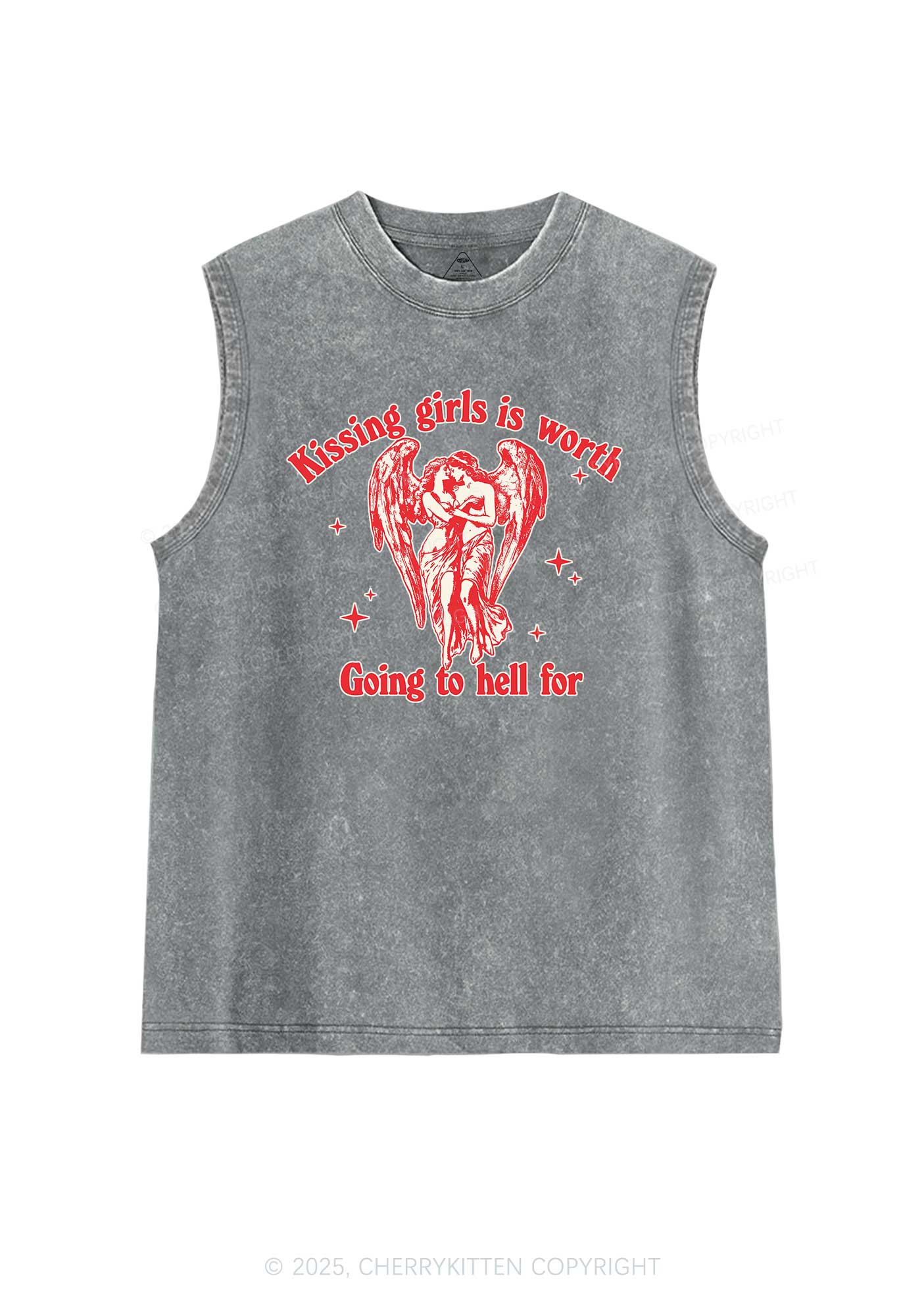 Kissing Girls To Hell Pride Y2K Washed Muscle Tank Cherrykitten