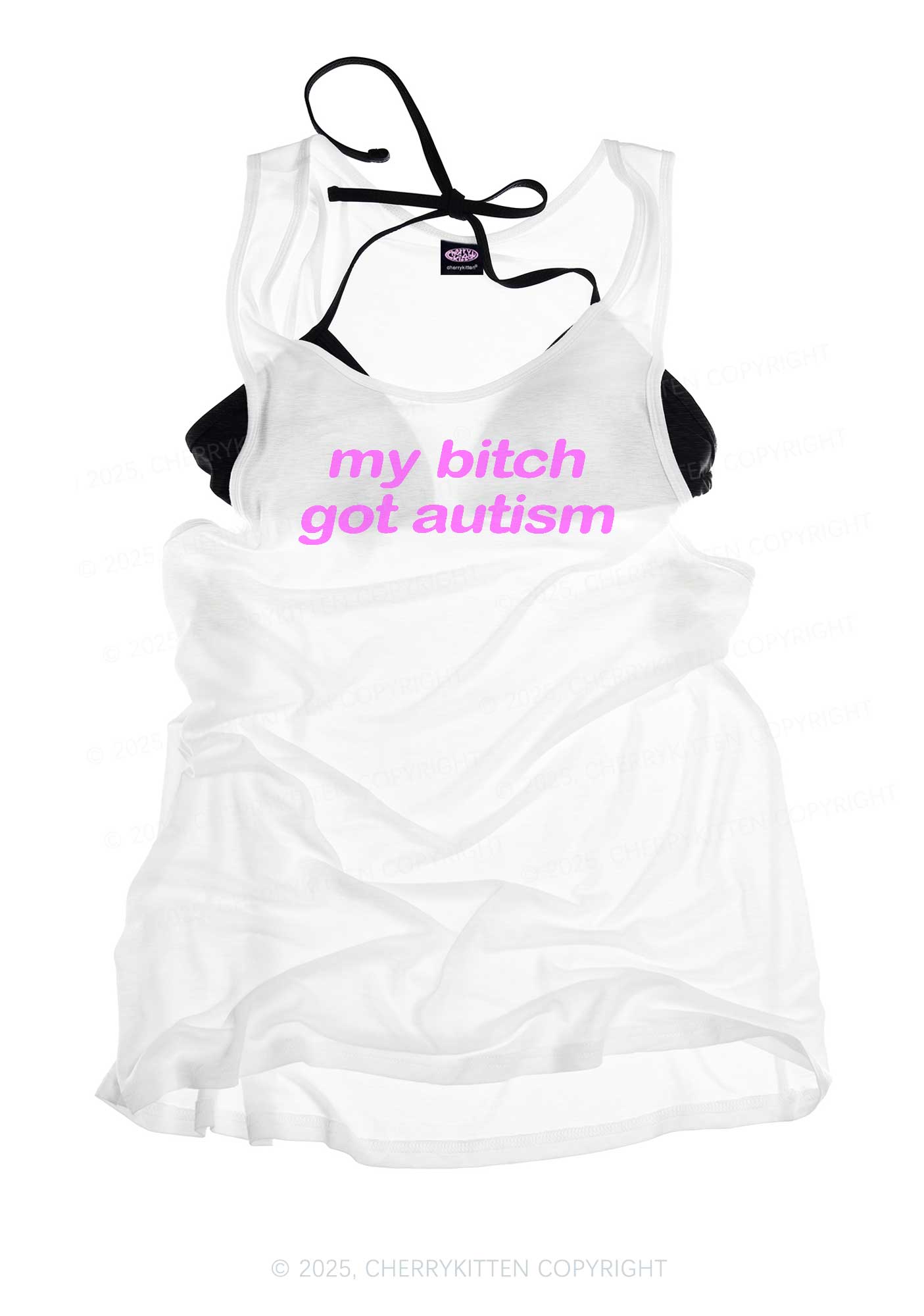My Bxxch Got Autism Y2K Sheer Boyfriend Tank Cherrykitten