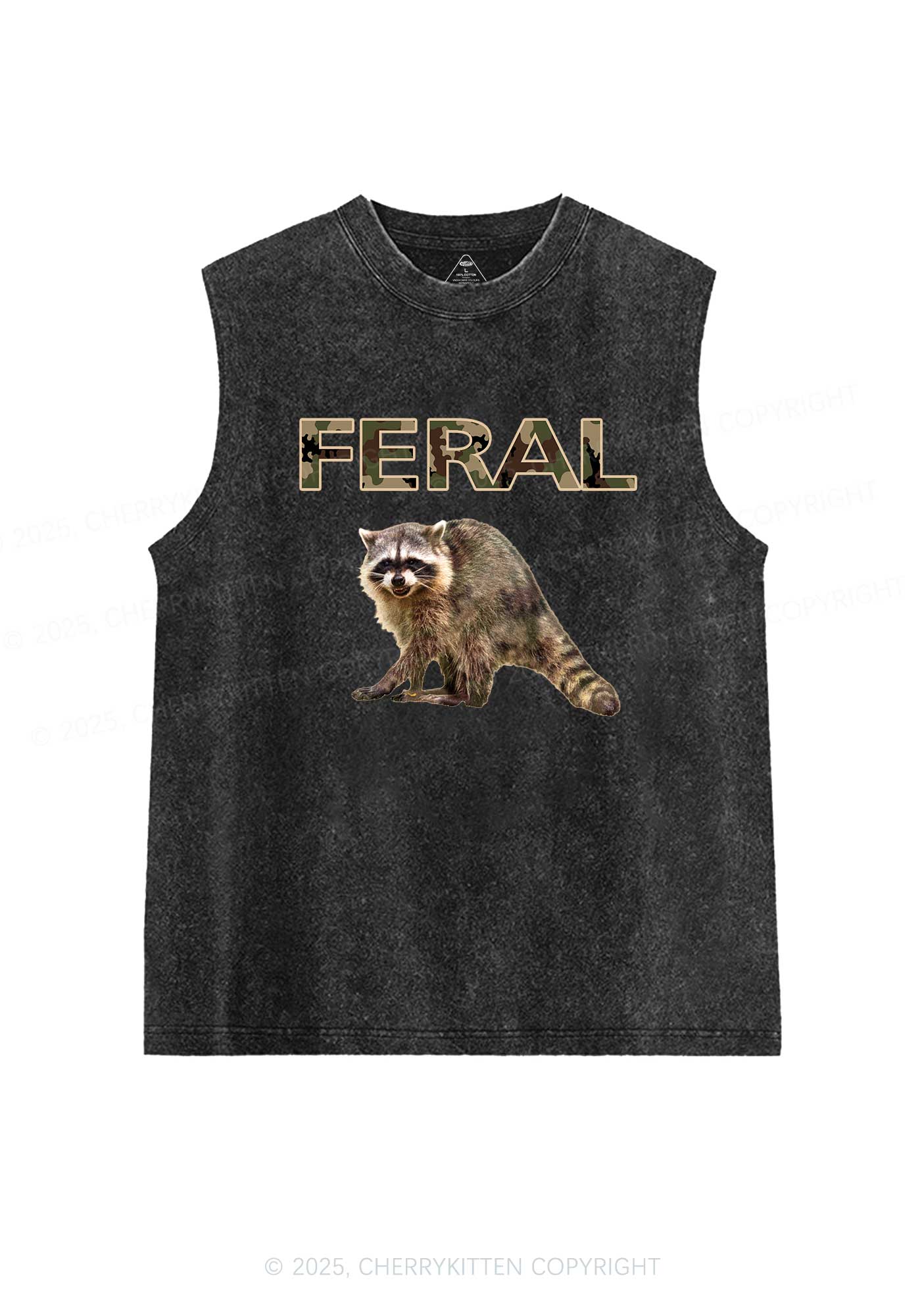 Feral Raccoon Y2K Washed Muscle Tank Cherrykitten