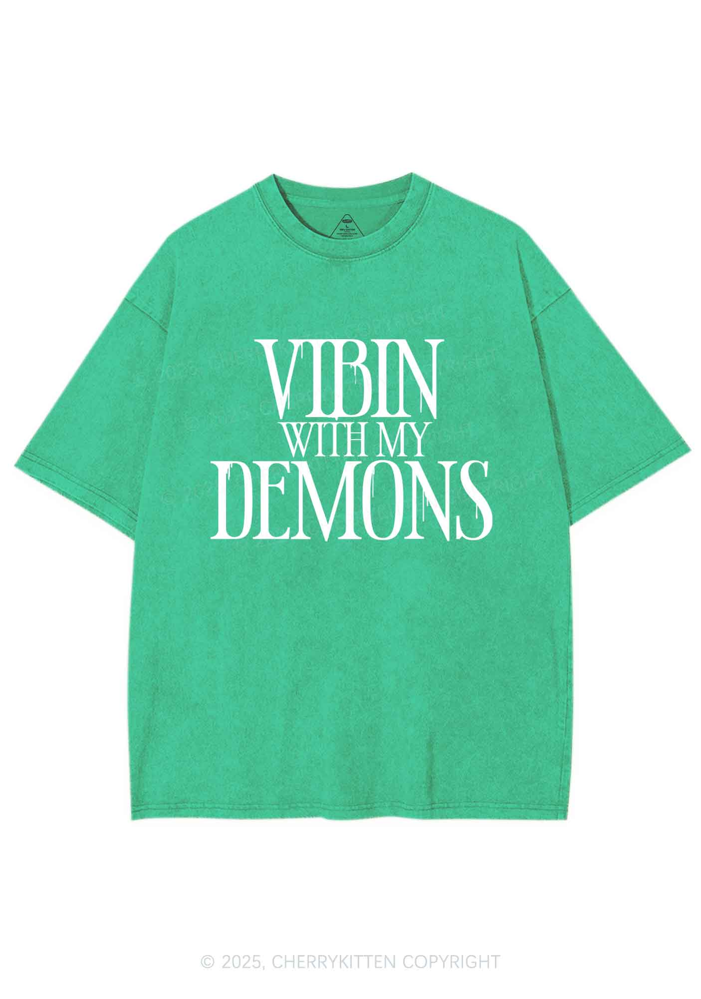 Halloween Vibin With My Demons Y2K Shirts Washed Tee Cherrykitten