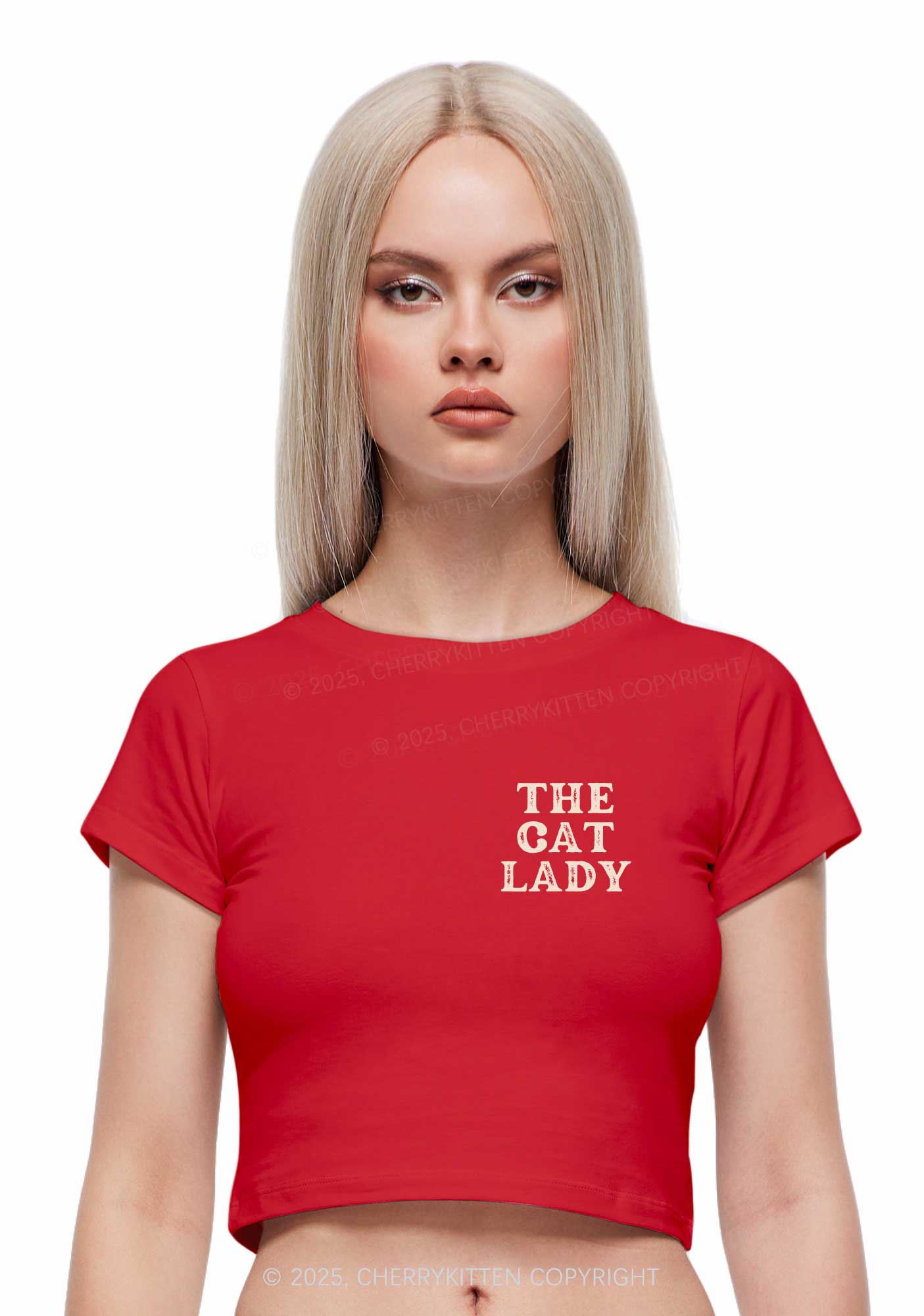The Cat Lady Two Sides Y2K Baby Tee Cherrykitten