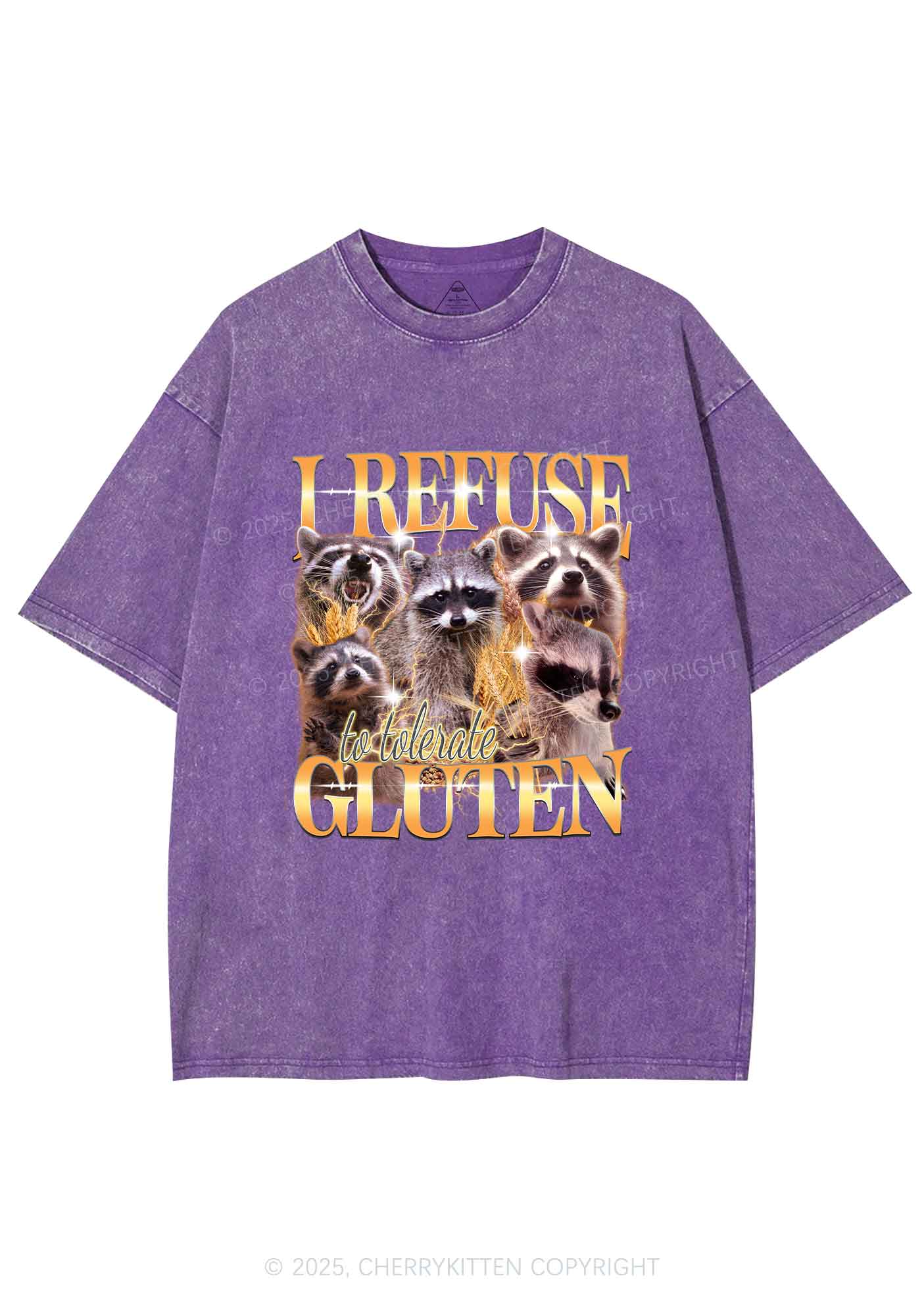 Raccoons Refuse Tolerate Gluten Y2K Shirts Washed Tee Cherrykitten