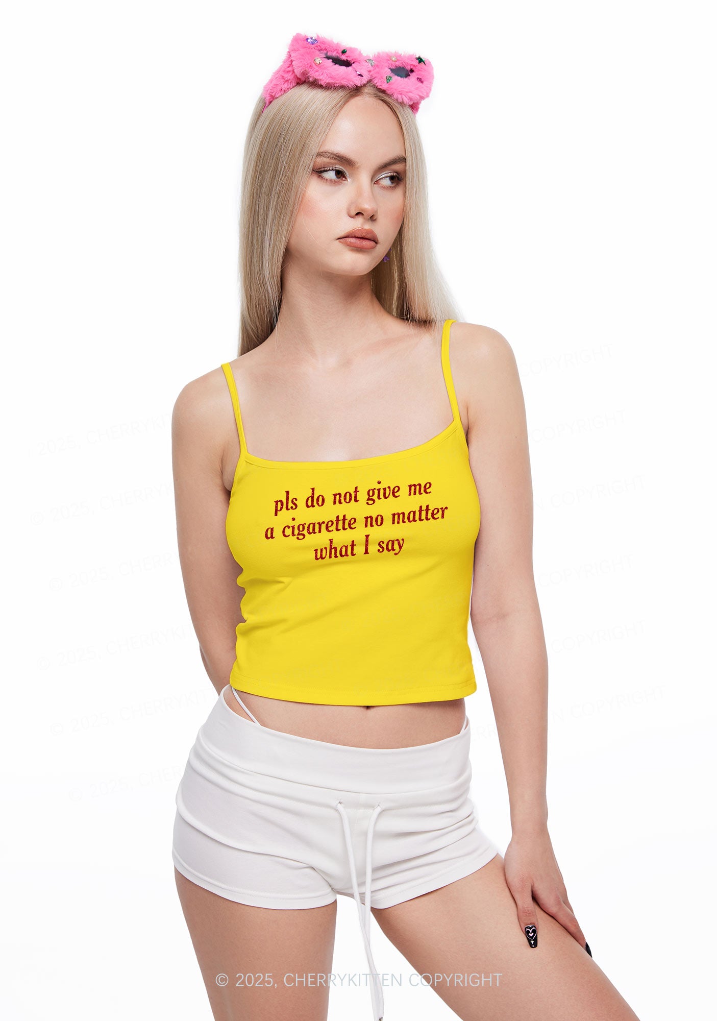 Glitter Pls Dont Give Me Cigarette Y2K Spaghetti Strap Cami Cherrykitten