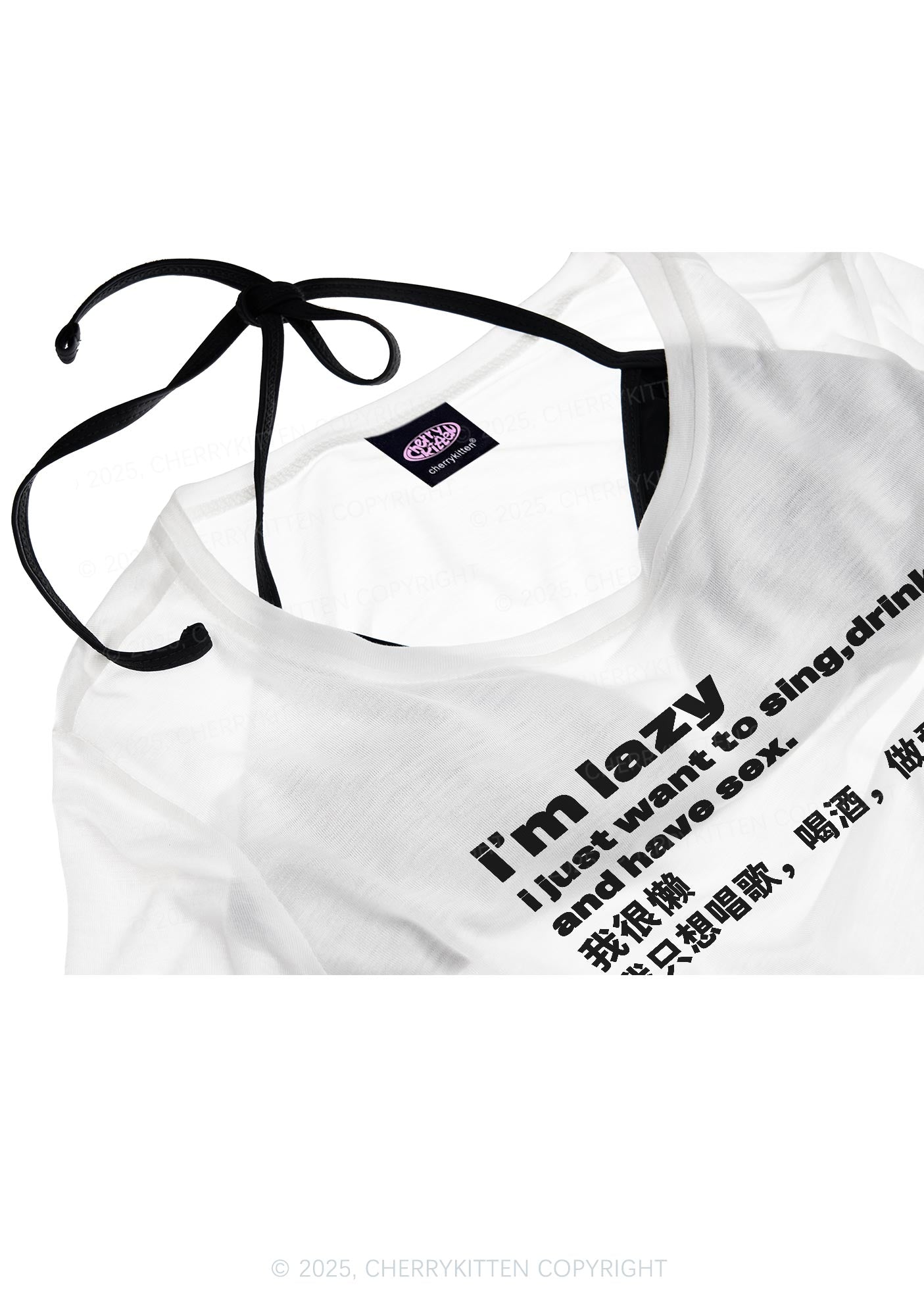 Im Lazy Y2K Sheer Crop Tee Cherrykitten