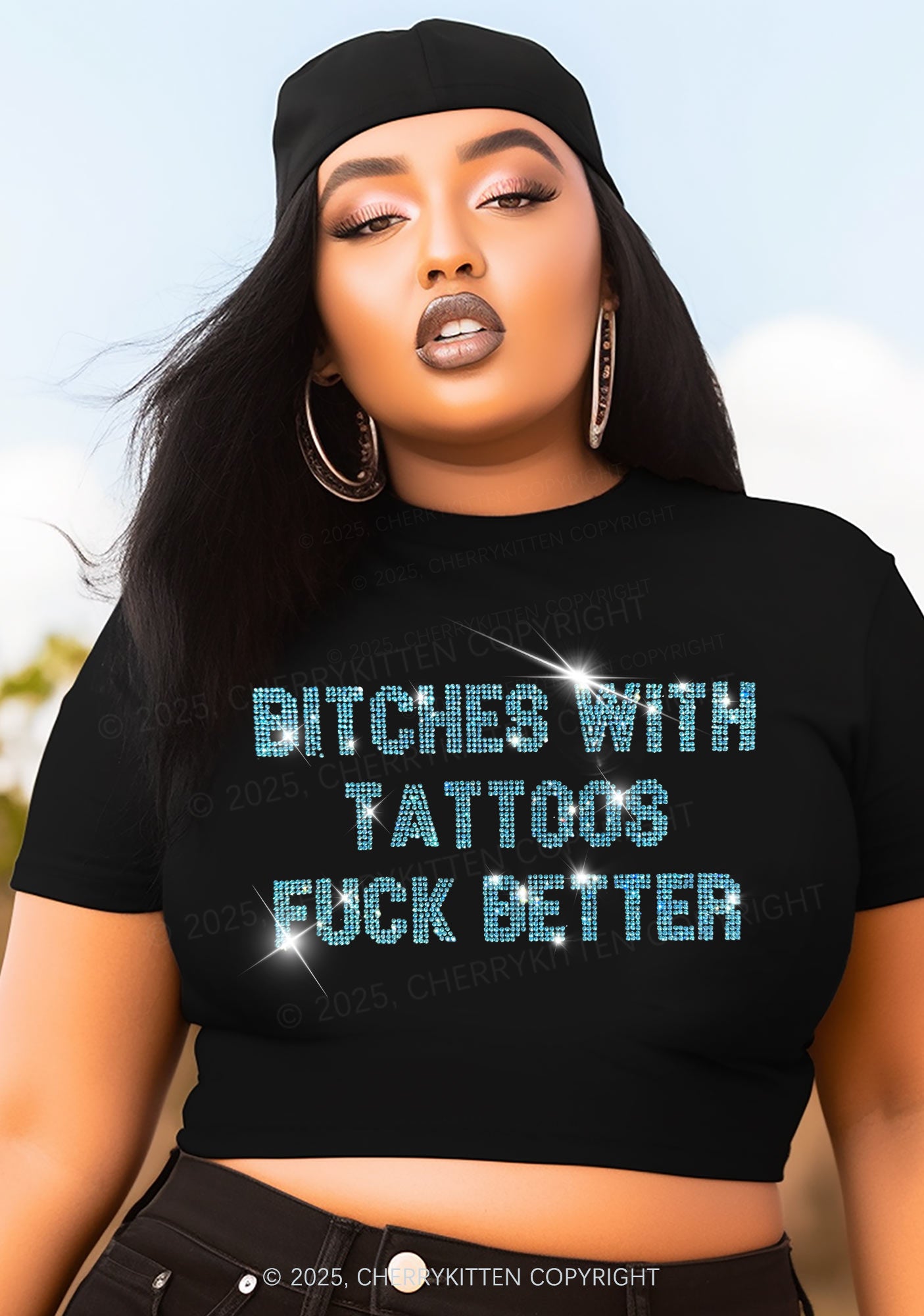 Curvy Rhinestone Bxxches With Tattoos Fxxk Better Y2K Baby Tee Cherrykitten