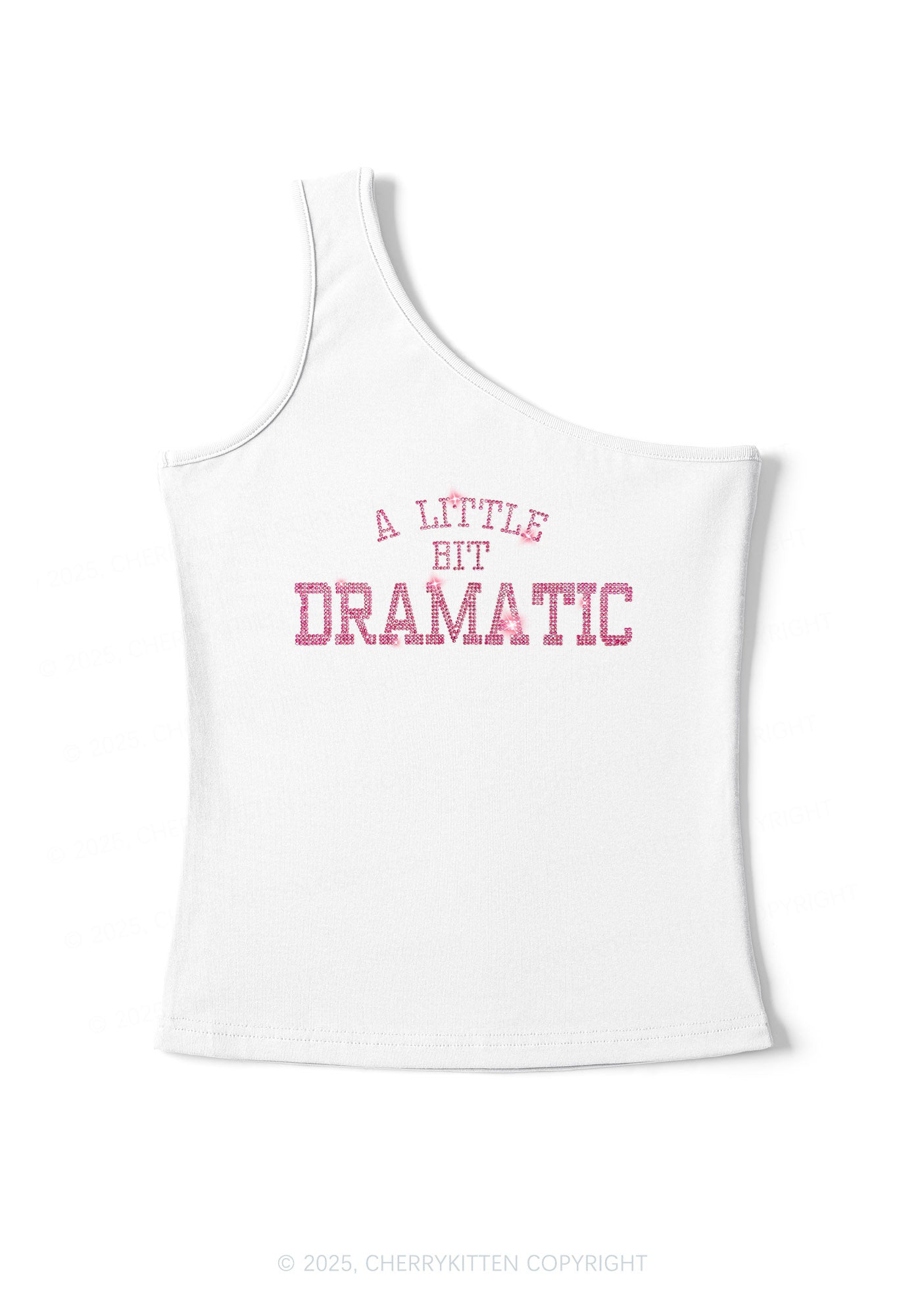 Rhinestone A Little Bit Dramatic Y2K One Shoulder Tank Top Cherrykitten